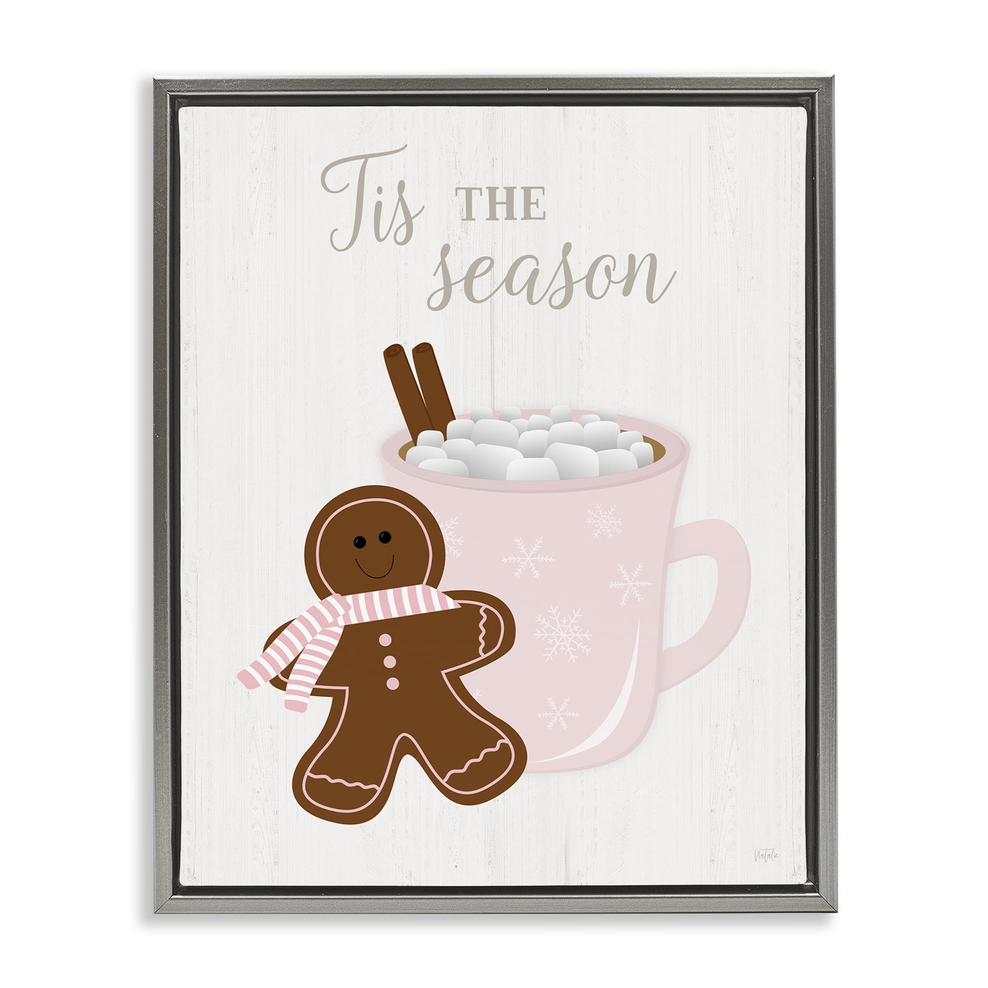 Stupell Industries Tis The Season Gingerbread Holiday Painting Gray Floater Framed Canvas Art Prints Wall Art, 17 x 21