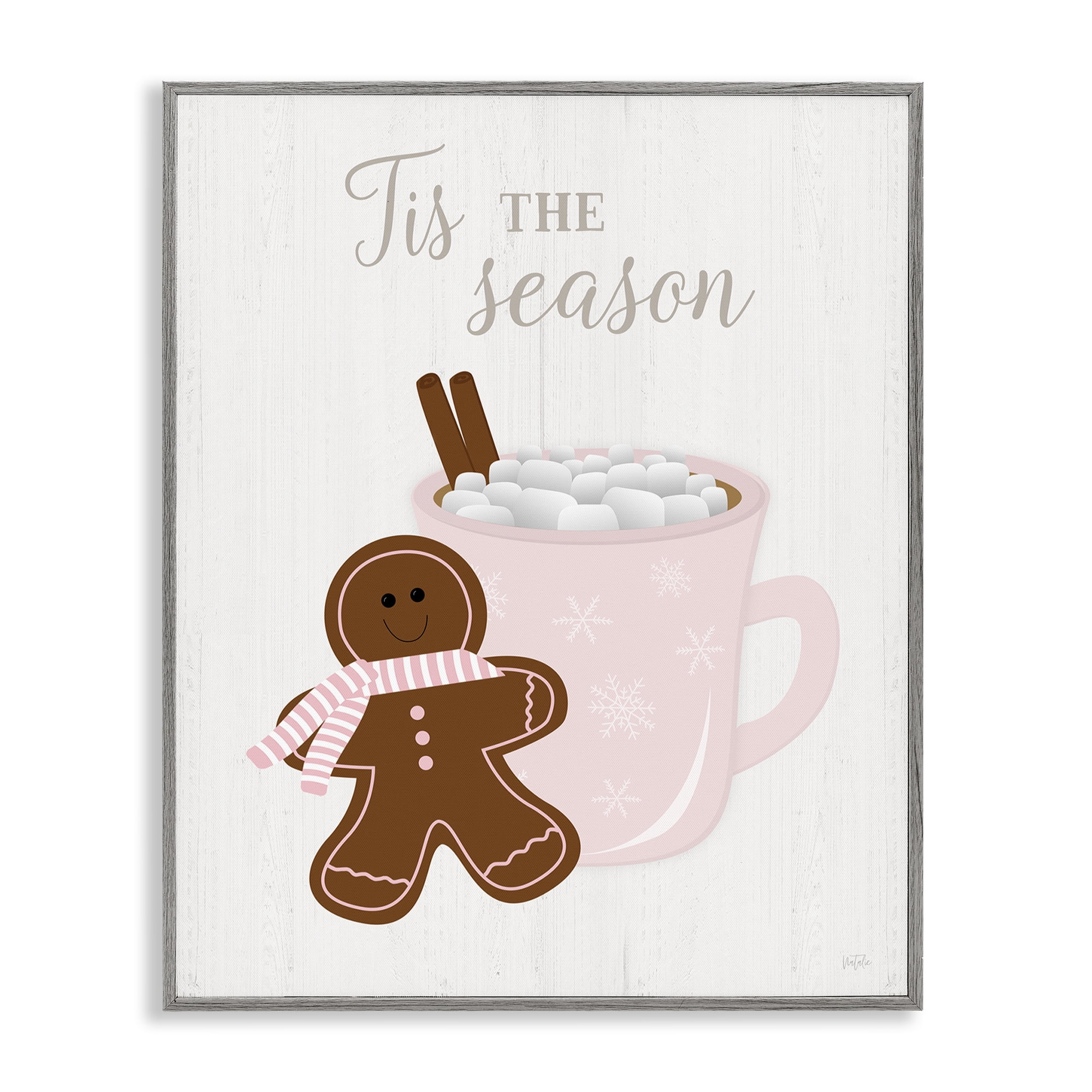 Stupell Industries Tis The Season Gingerbread Holiday Painting Gray Framed Art Prints Wall Art, 11 x 14