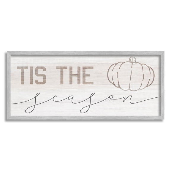 Stupell Industries Tis The Season Pumpkin Graphic Art Gray Framed Art Print Wall Art, Design by Lil' Rue
