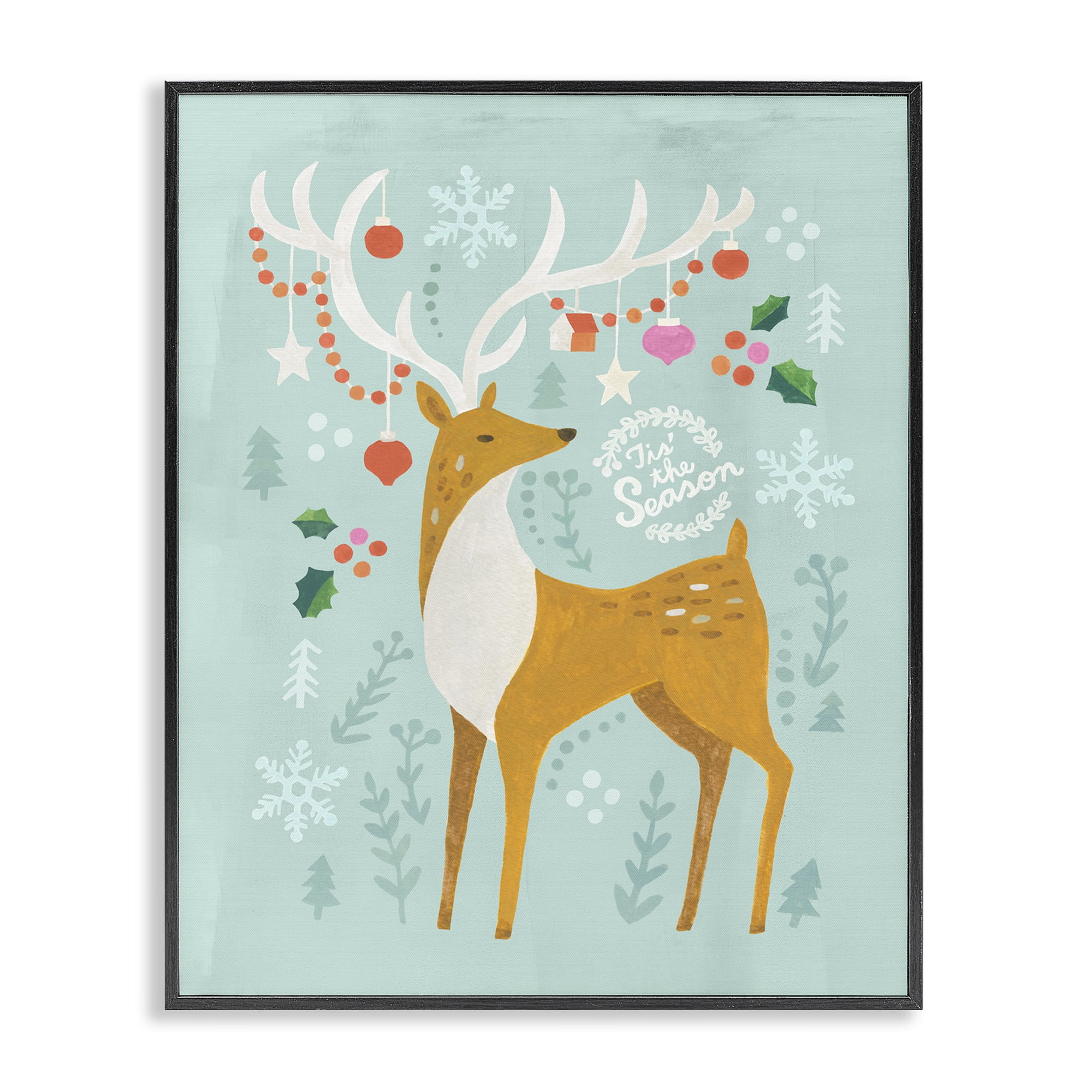 Stupell Industries Tis The Season Reindeer Holiday Painting Black Framed Art Prints Wall Art, 24 x 30