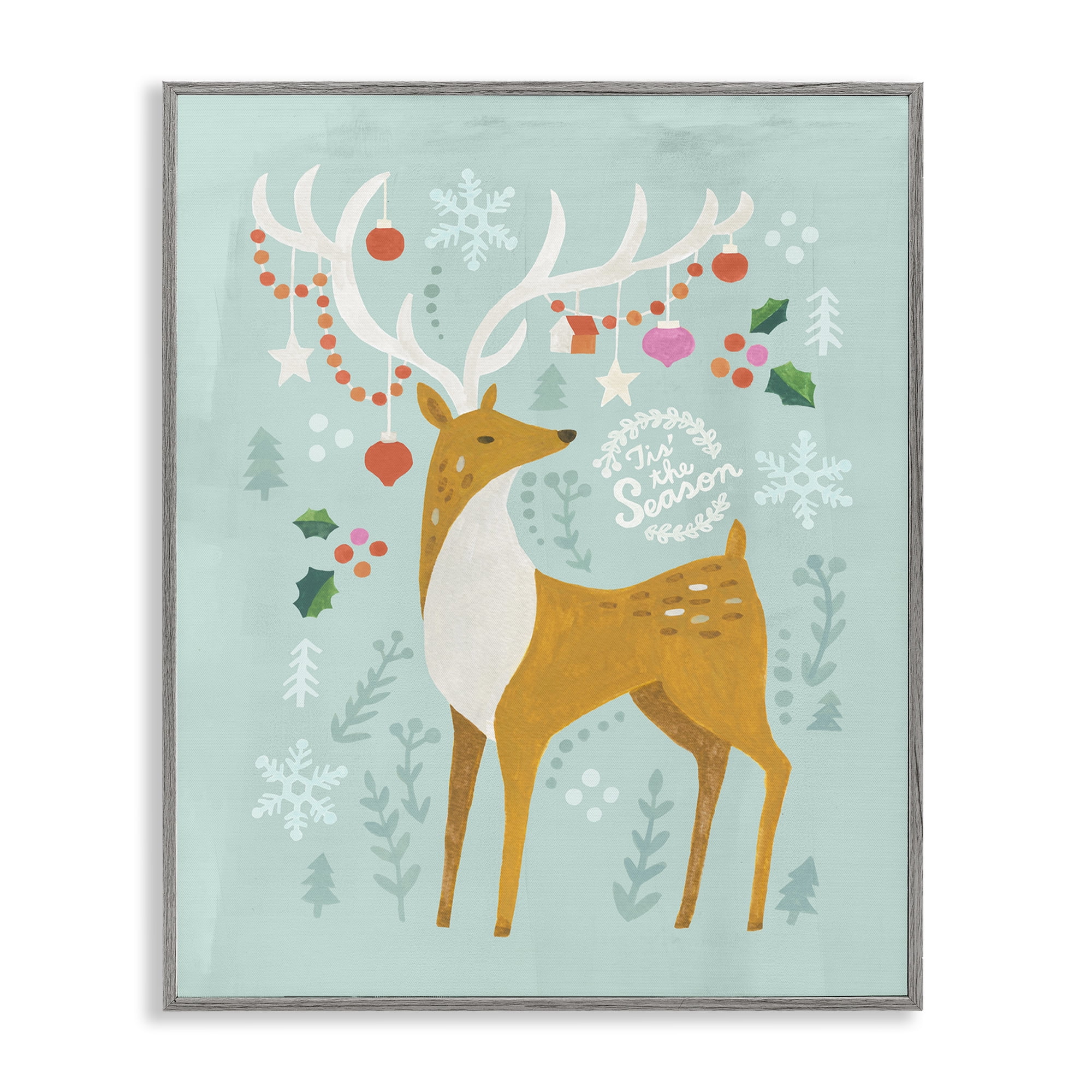 Stupell Industries Tis The Season Reindeer Holiday Painting Gray Framed Art Prints Wall Art, 24 x 30