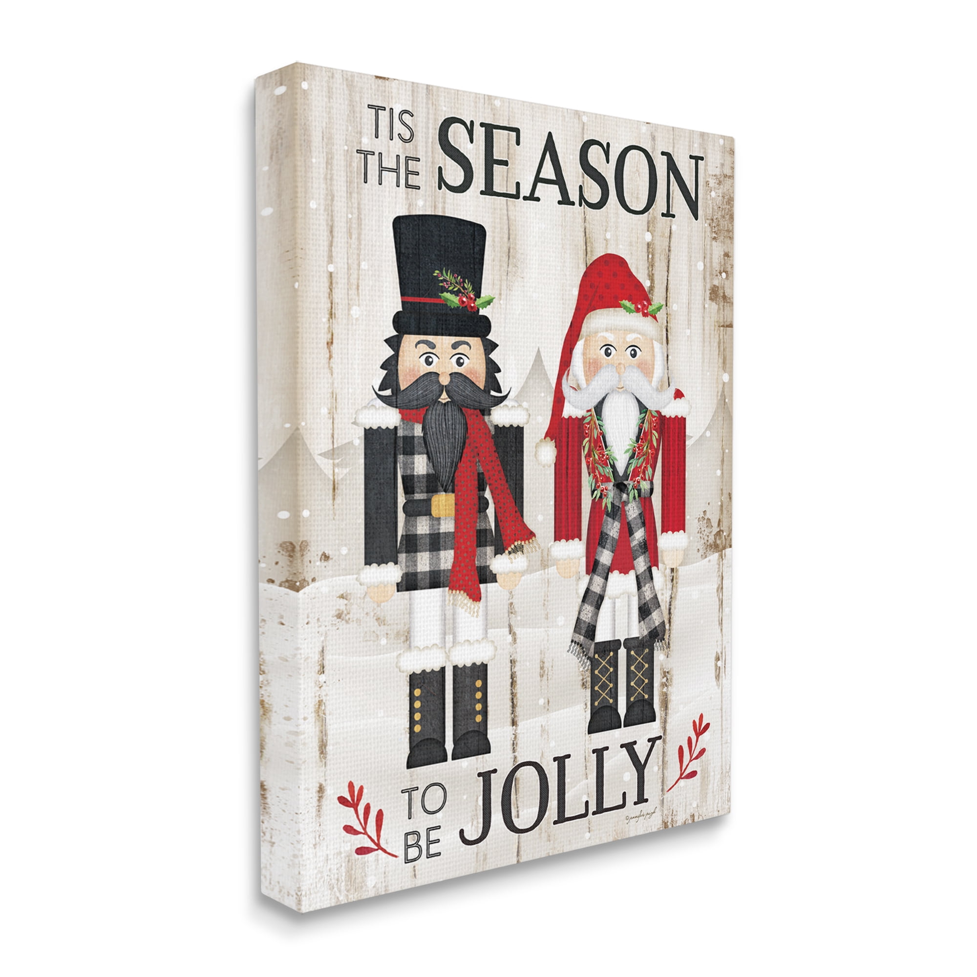 Stupell Industries Tis the Season Be Jolly Phrase Rustic Nutcrackers Inspirational Painting Gallery Wrapped Canvas Print Wall Art, 30 x 40