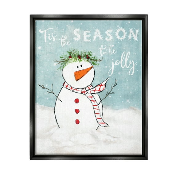 Stupell Industries Tis the Season Snowman Holiday Painting Black Floater Framed Canvas Art Print Wall Art, 17 x 21
