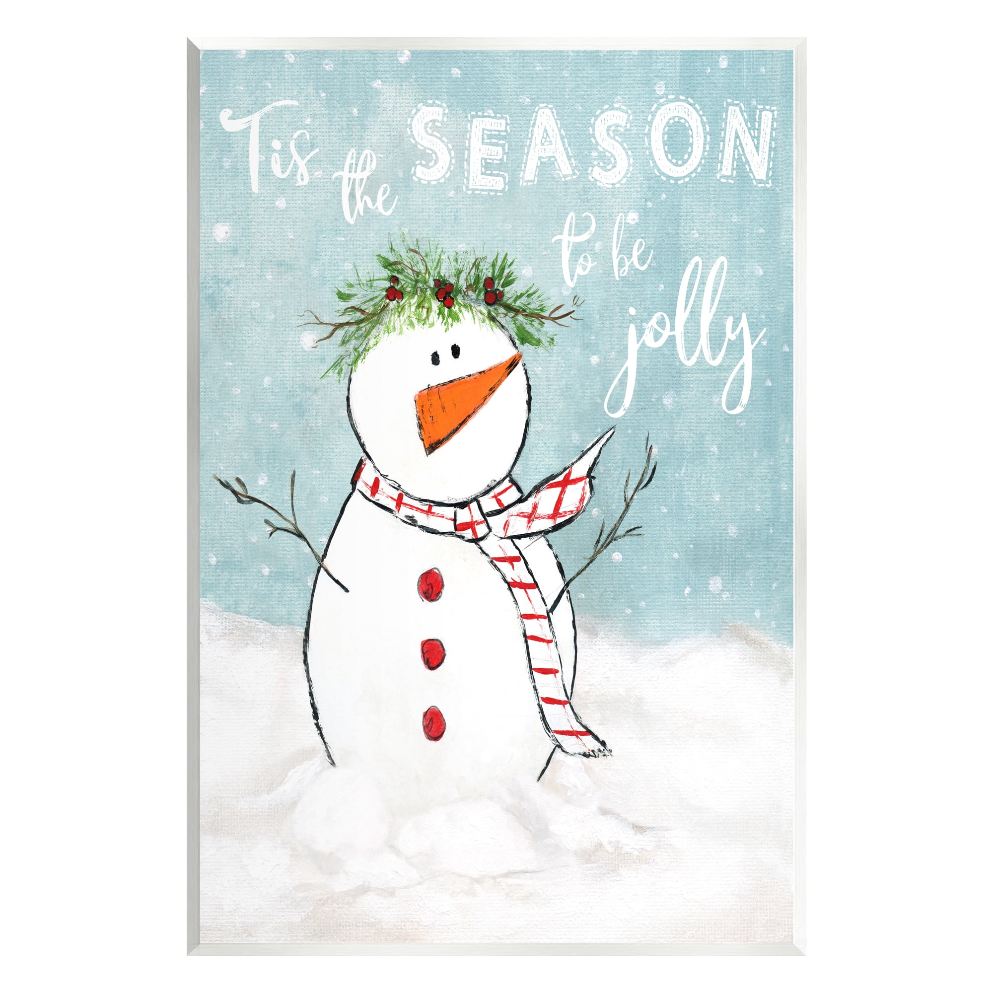Stupell Industries Tis the Season Snowman Holiday Painting Unframed Art Print Wall Art, 10 x 15