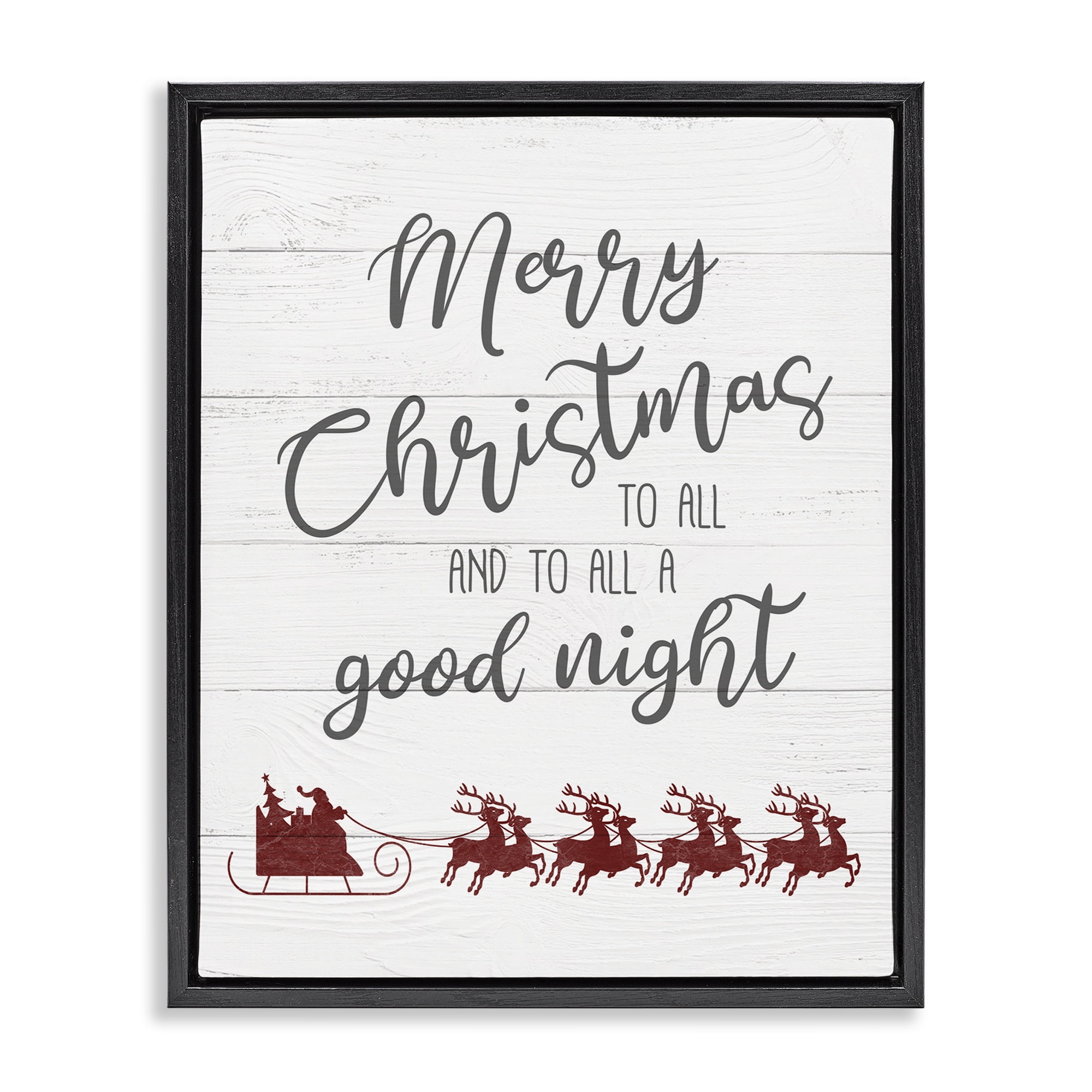 Stupell Industries To All A Good Night Christmas Holiday Painting Black Floater Framed Canvas Art Prints Wall Art, 25 x 31