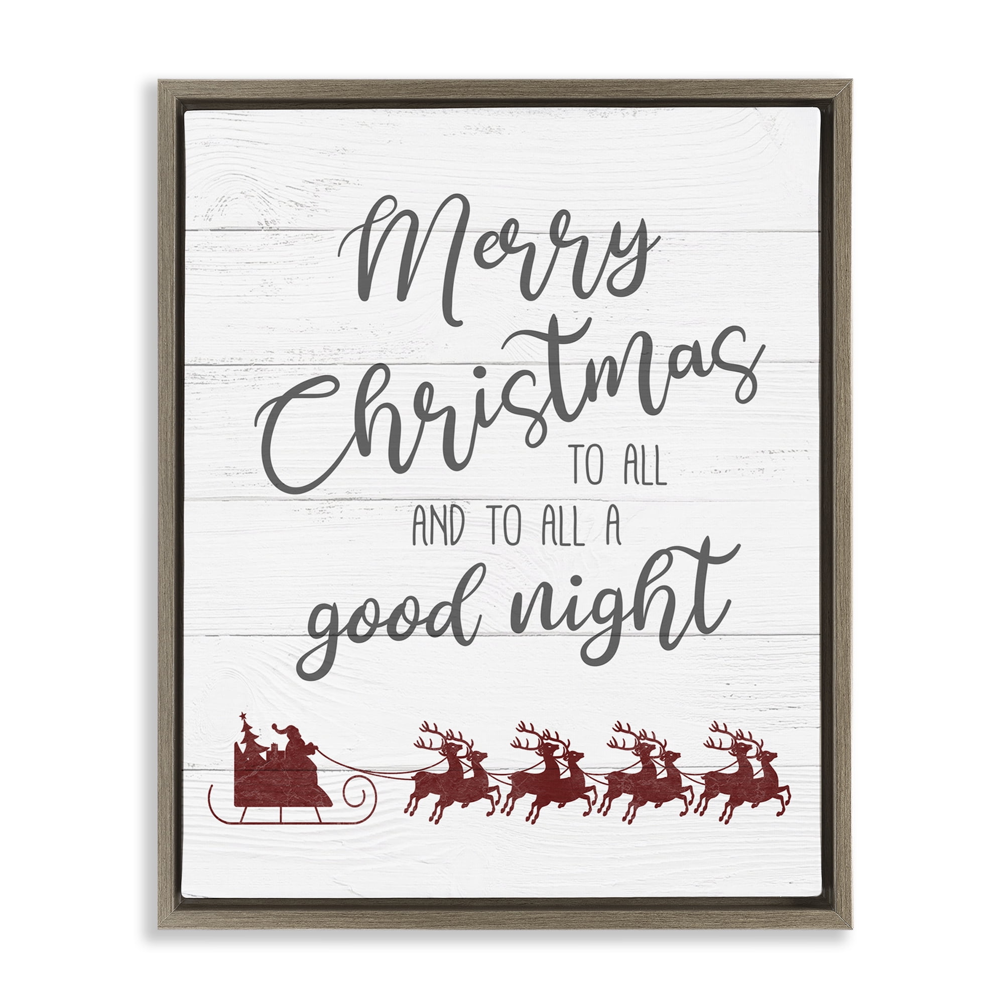Stupell Industries To All A Good Night Christmas Holiday Painting Brown Floater Framed Canvas Art Prints Wall Art, 17 x 21