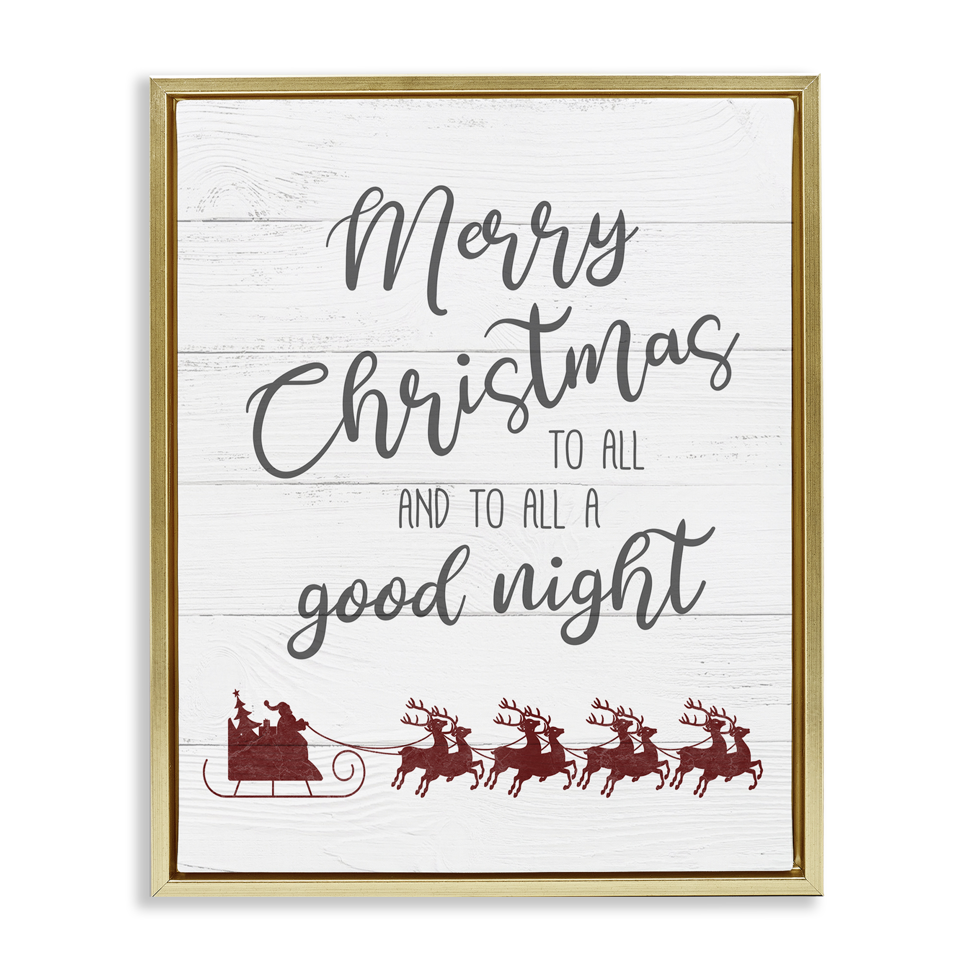 Stupell Industries To All A Good Night Christmas Holiday Painting Gold Floater Framed Canvas Art Prints Wall Art, 17 x 21