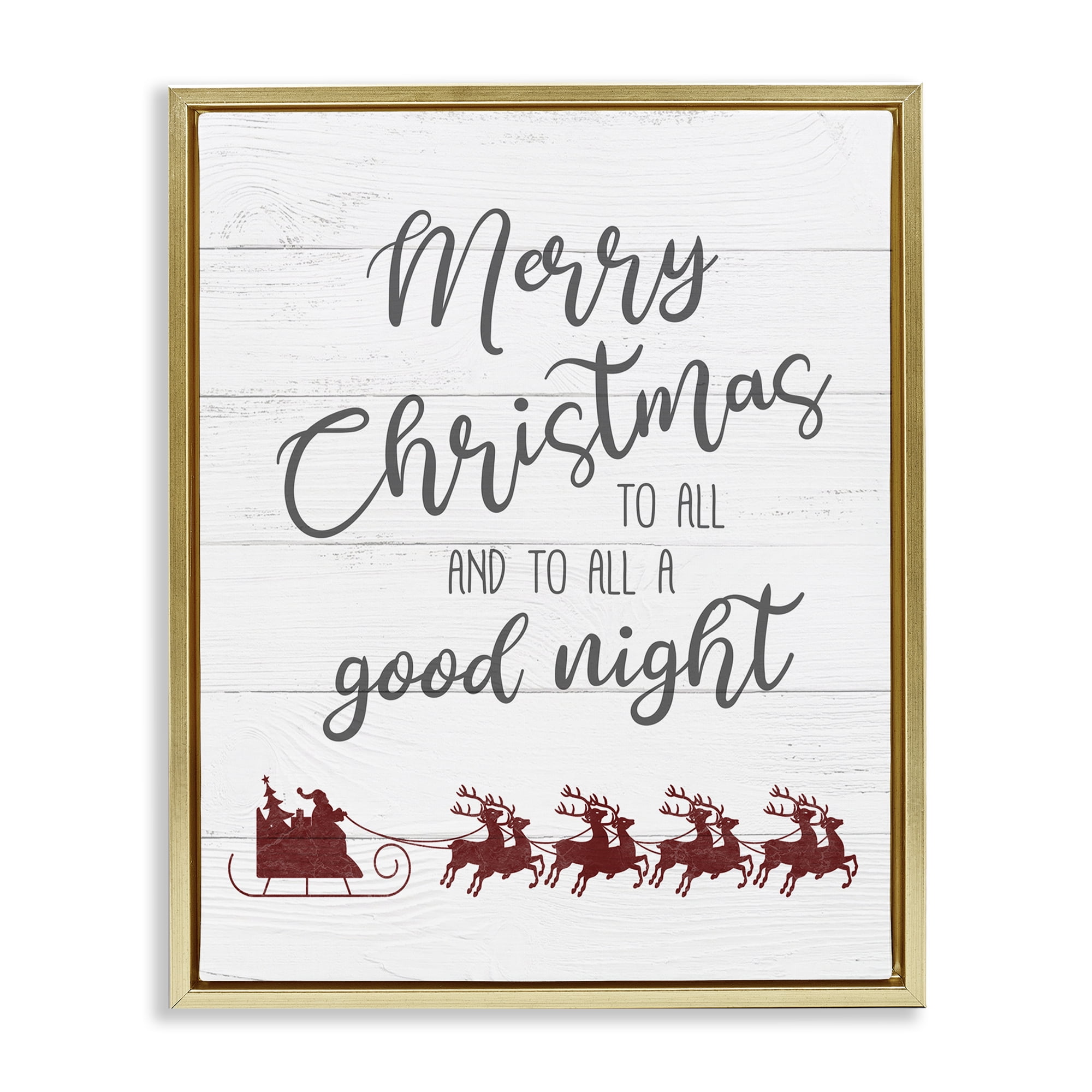 Stupell Industries To All A Good Night Christmas Holiday Painting Gold Floater Framed Canvas Art Prints Wall Art, 25 x 31