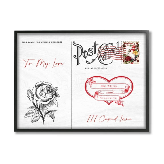 Stupell Industries To My Love Valentines Postcard Graphic Art Black Framed Art Print Wall Art, Design by Lil' Rue