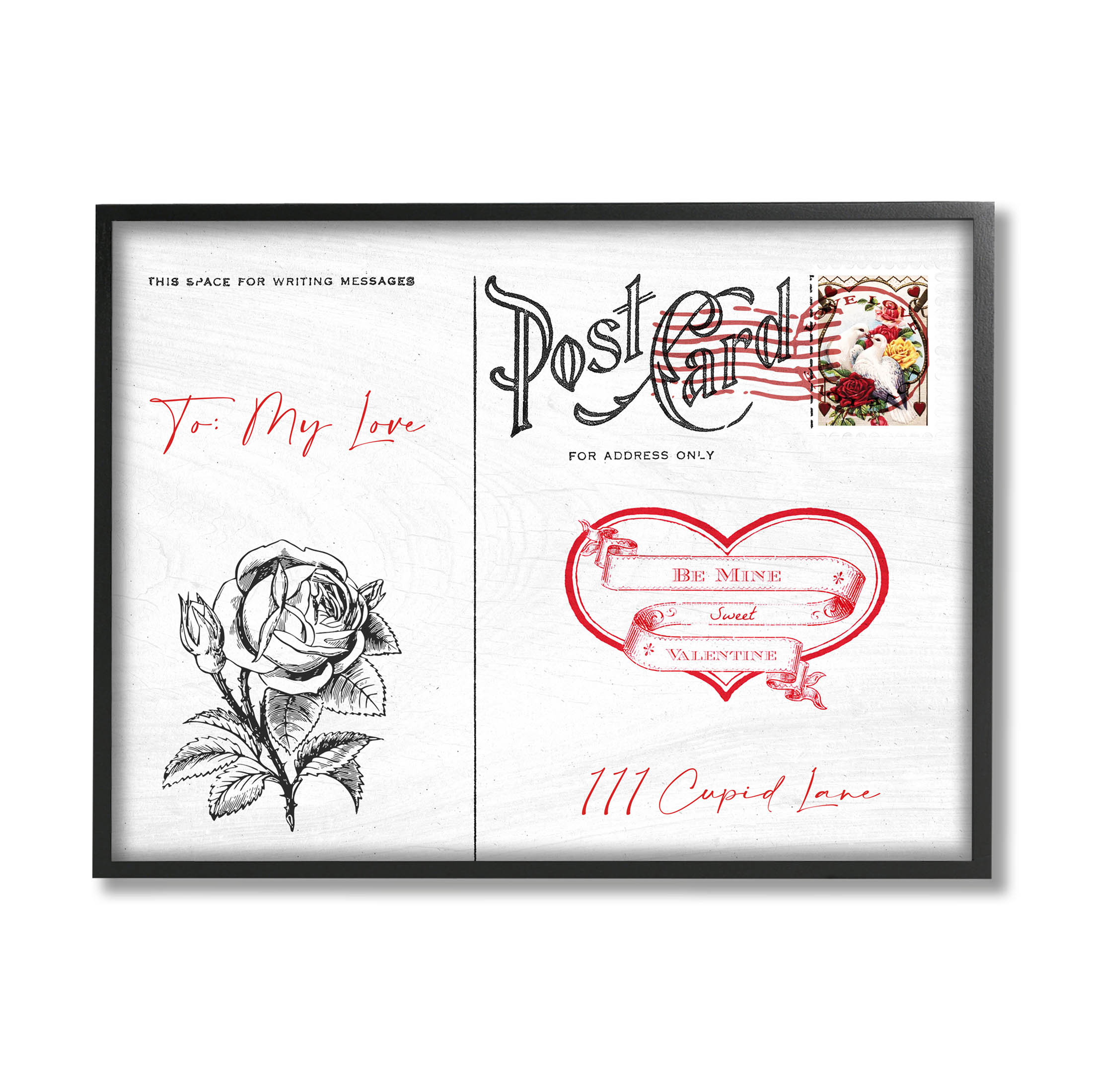 Stupell Industries To My Love Valentines Postcard Graphic Art Black Framed Art Print Wall Art, Design by Lil' Rue