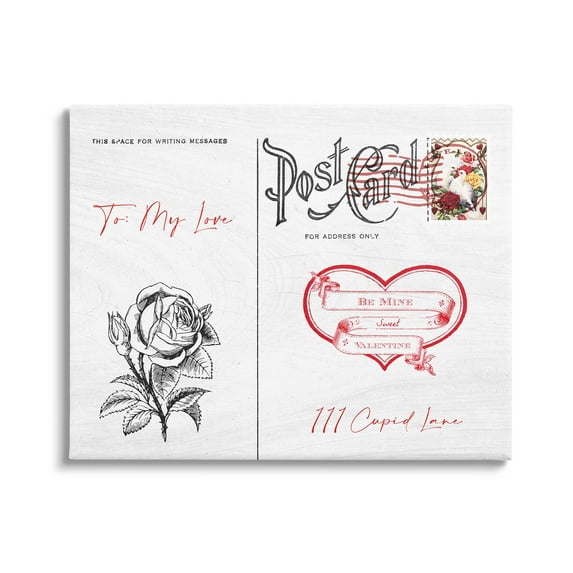 Stupell Industries To My Love Valentines Postcard Graphic Art Gallery Wrapped Canvas Print Wall Art, Design by Lil' Rue