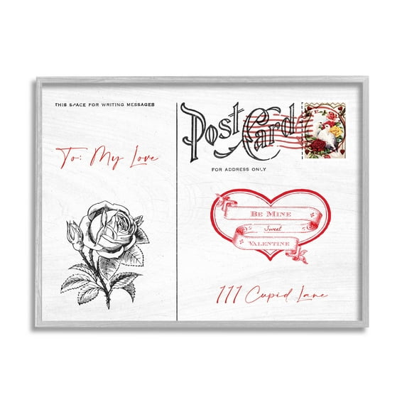 Stupell Industries To My Love Valentines Postcard Graphic Art Gray Framed Art Print Wall Art, Design by Lil' Rue