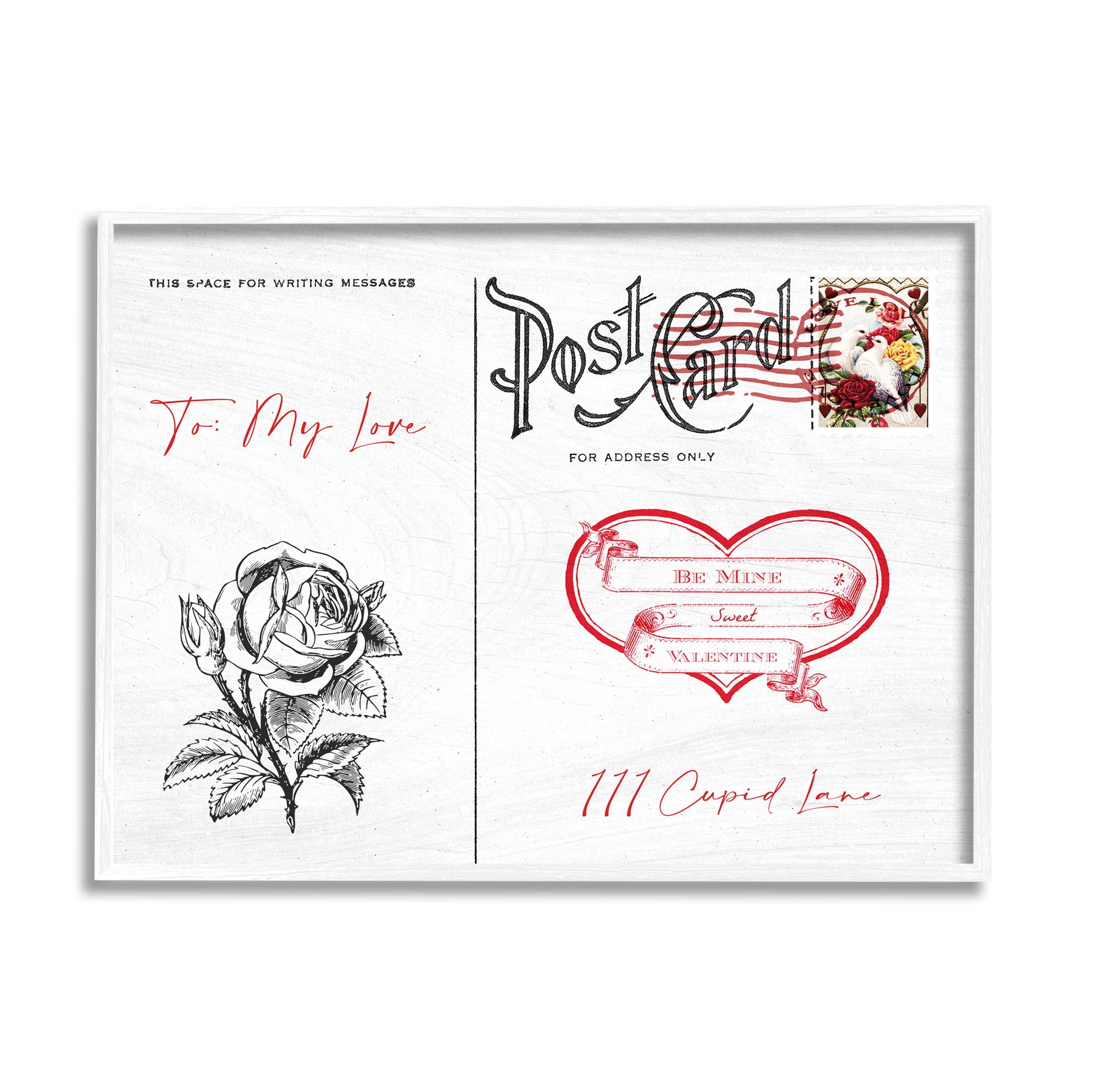Stupell Industries To My Love Valentines Postcard Graphic Art White Framed Art Print Wall Art, Design by Lil' Rue