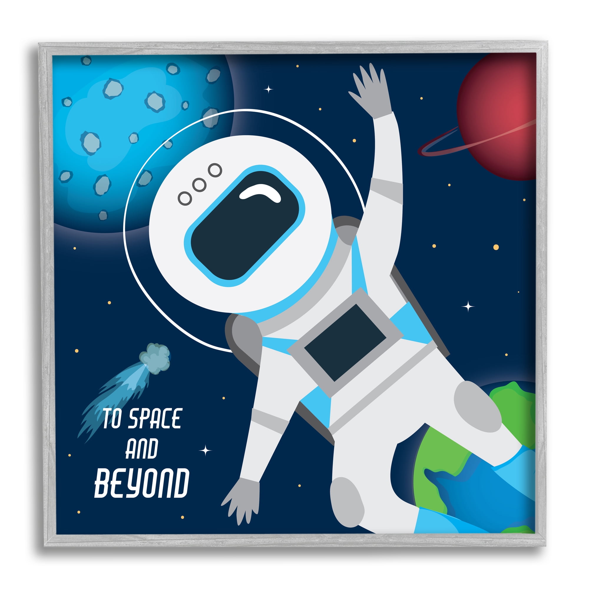 Stupell Industries To Space and Beyond Blue Comet Astronaut Wave, 24 x 24, Designed by AE Design