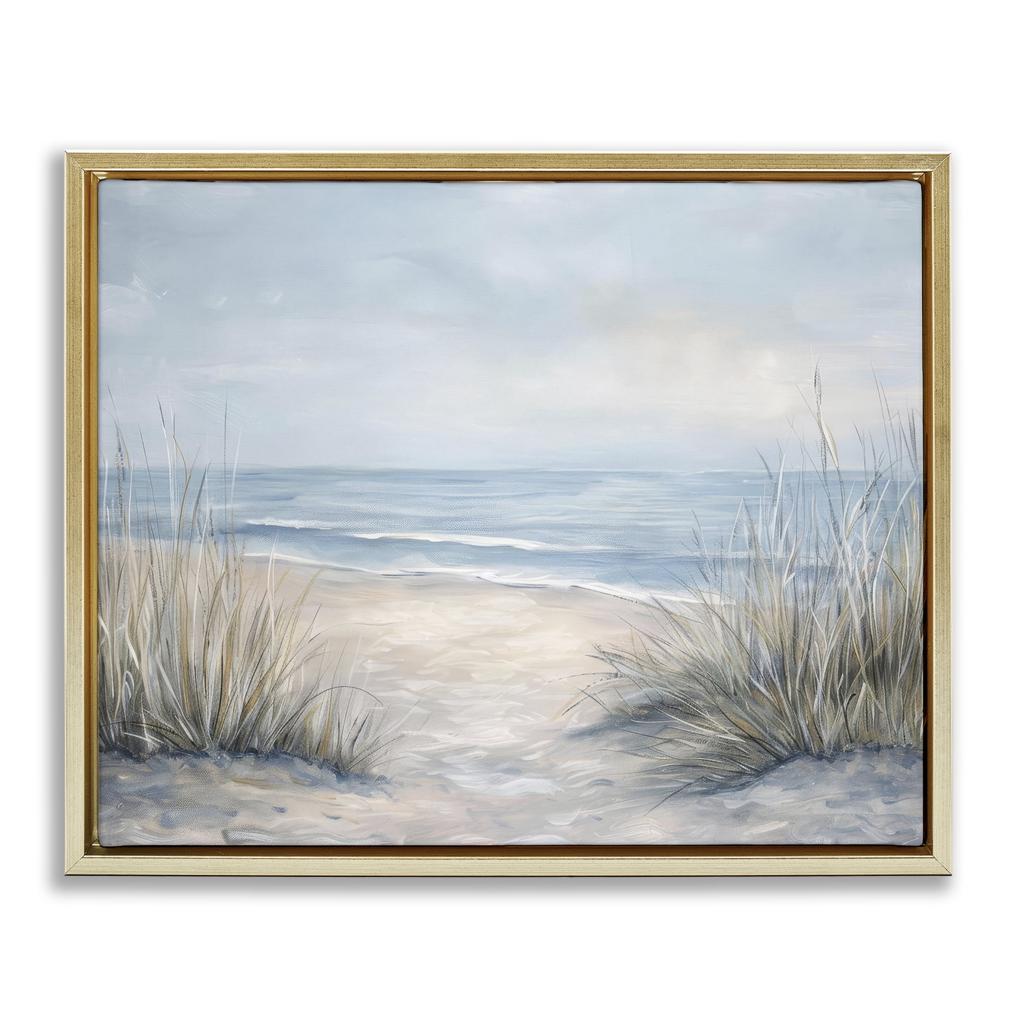 Stupell Industries To The Beach Tranquil Landscape Gold Framed Floater Canvas Wall Art, design by Petal Prints Design