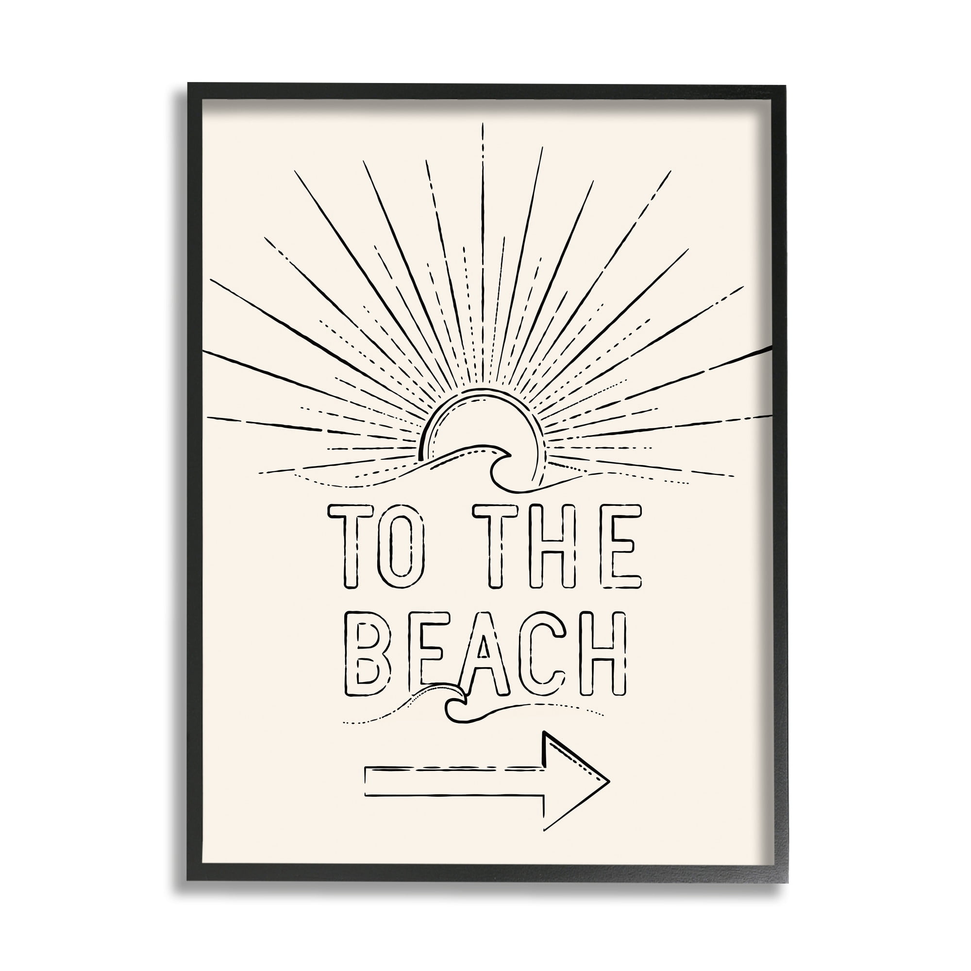 Stupell Industries To The Beach Weathered Vintage Sun Horizon Typography Graphic Art Black Framed Art Print Wall Art, Design by JJ Design House LLC