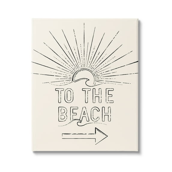 Stupell Industries To The Beach Weathered Vintage Sun Horizon Typography Graphic Art Gallery Wrapped Canvas Print Wall Art, Design by JJ Design House LLC
