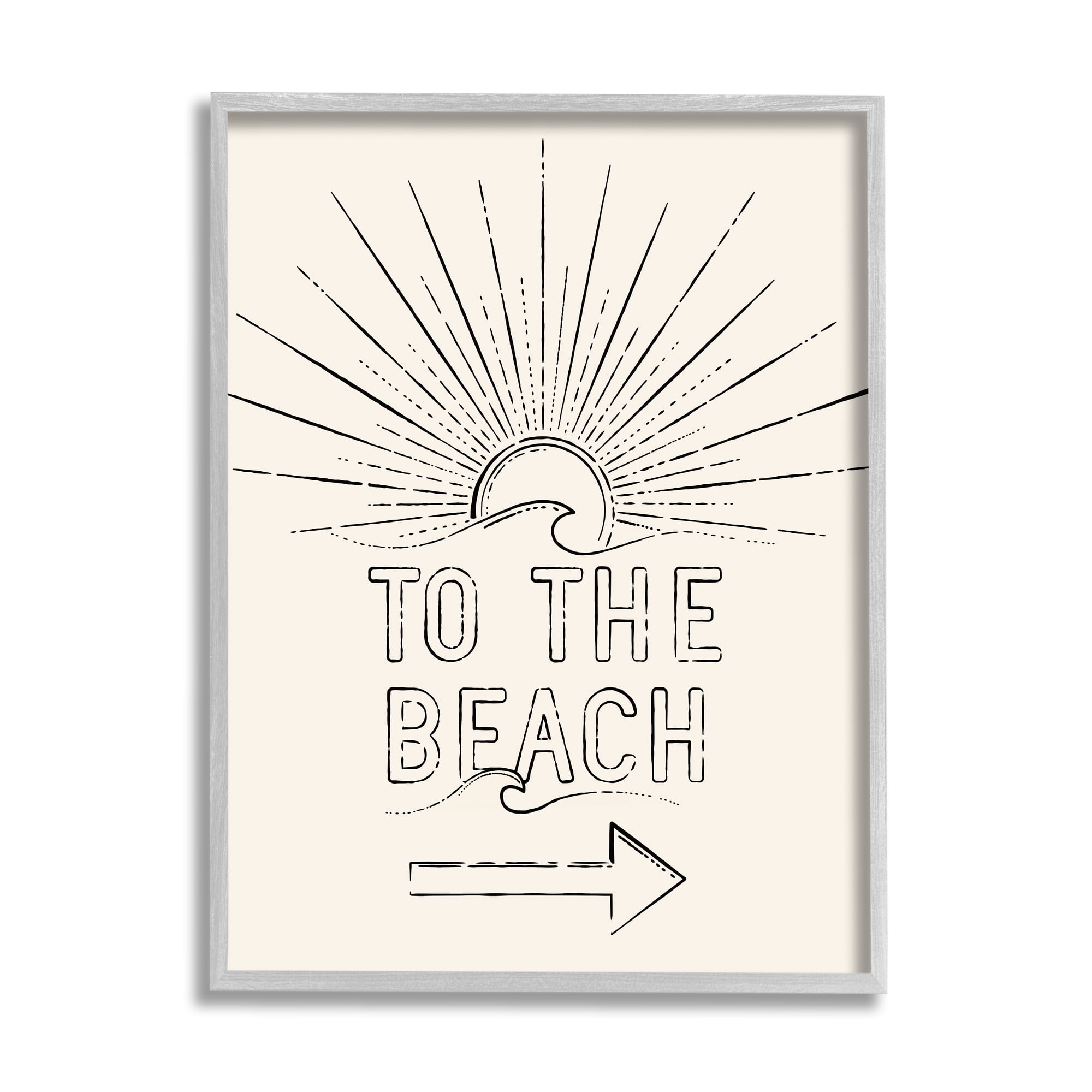 Stupell Industries To The Beach Weathered Vintage Sun Horizon Typography Graphic Art Gray Framed Art Print Wall Art, Design by JJ Design House LLC