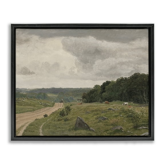 Stupell Industries To The Country Landscape Landscape Painting Black Floater Framed Art Print Wall Art, 21 x 17