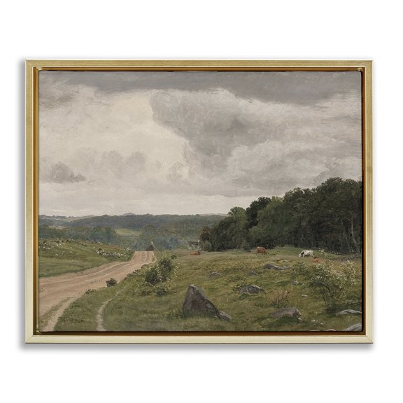 Stupell Industries To The Country Landscape Landscape Painting Gold Floater Framed Art Print Wall Art, 31 x 25