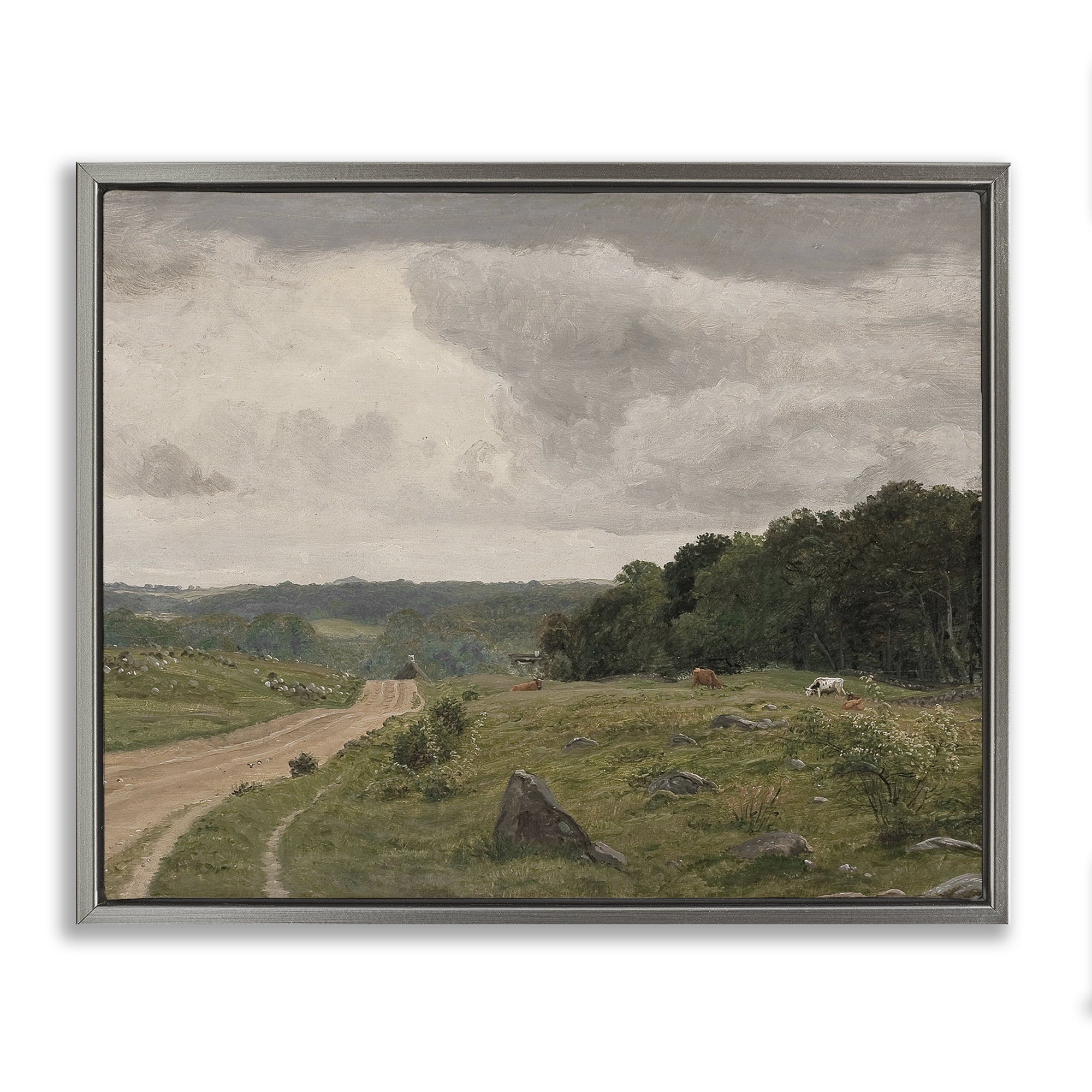 Stupell Industries To The Country Landscape Landscape Painting Gray Floater Framed Art Print Wall Art, 31 x 25