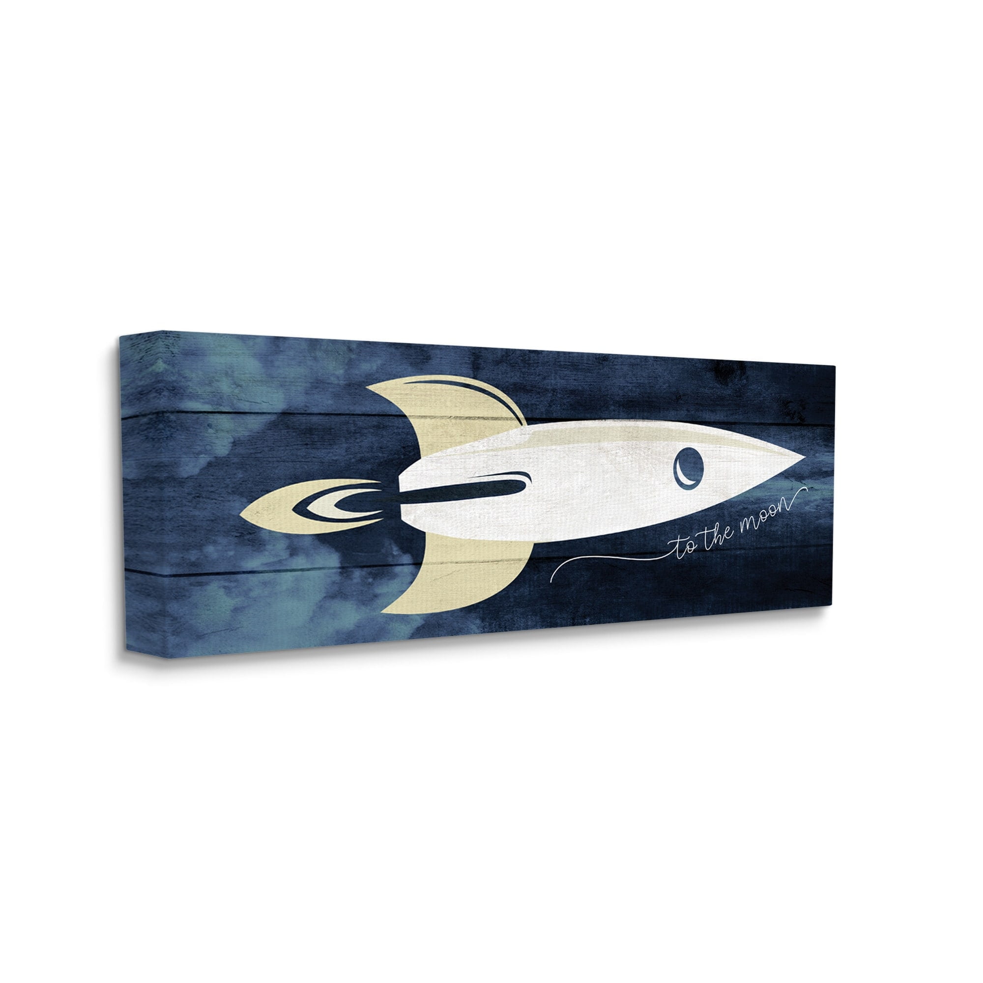 Stupell Industries To The Moon Phrase Rustic Space Ship Blue,13 x 30,Designed by Daphne Polselli