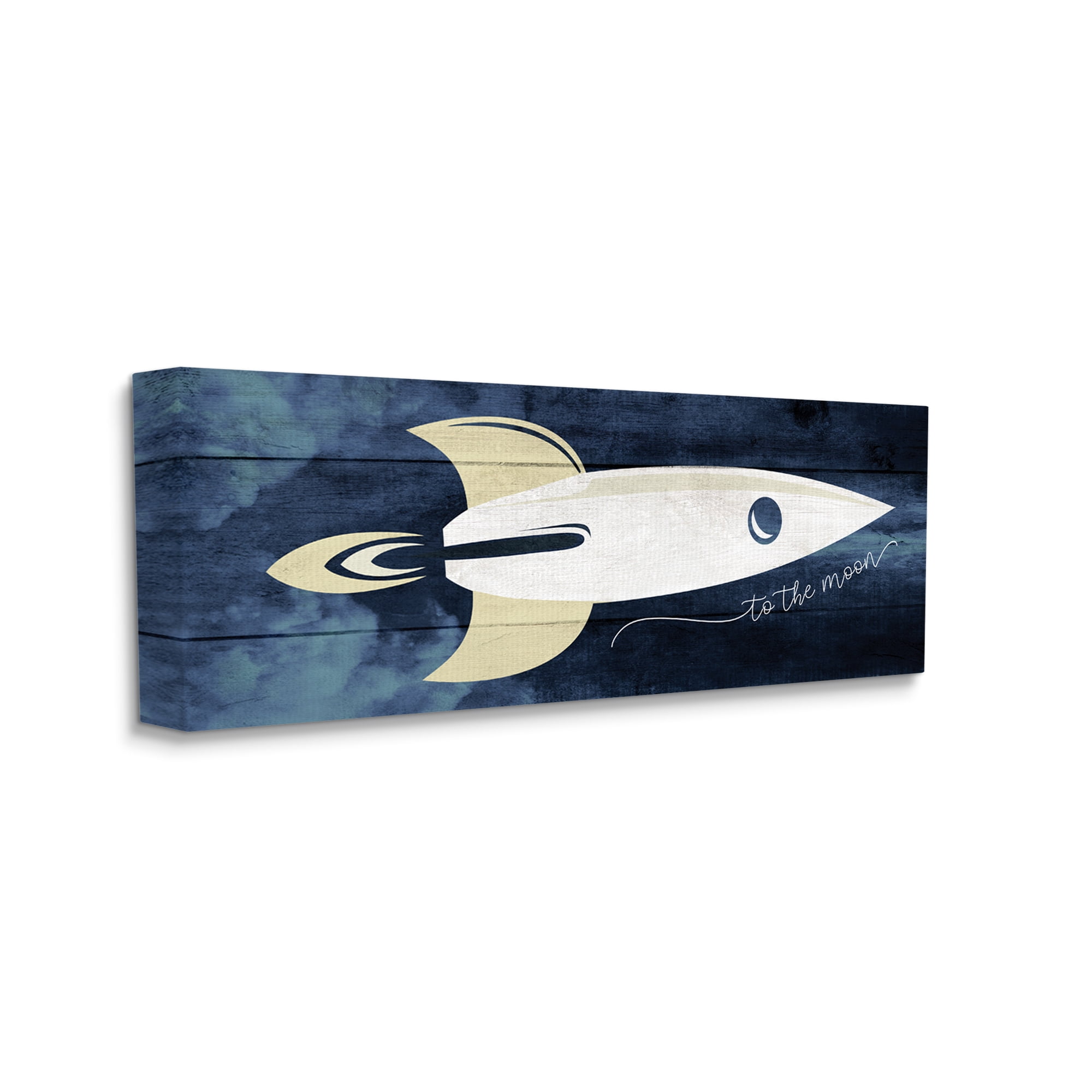 Stupell Industries To The Moon Phrase Rustic Space Ship Blue,20 x 48,Designed by Daphne Polselli