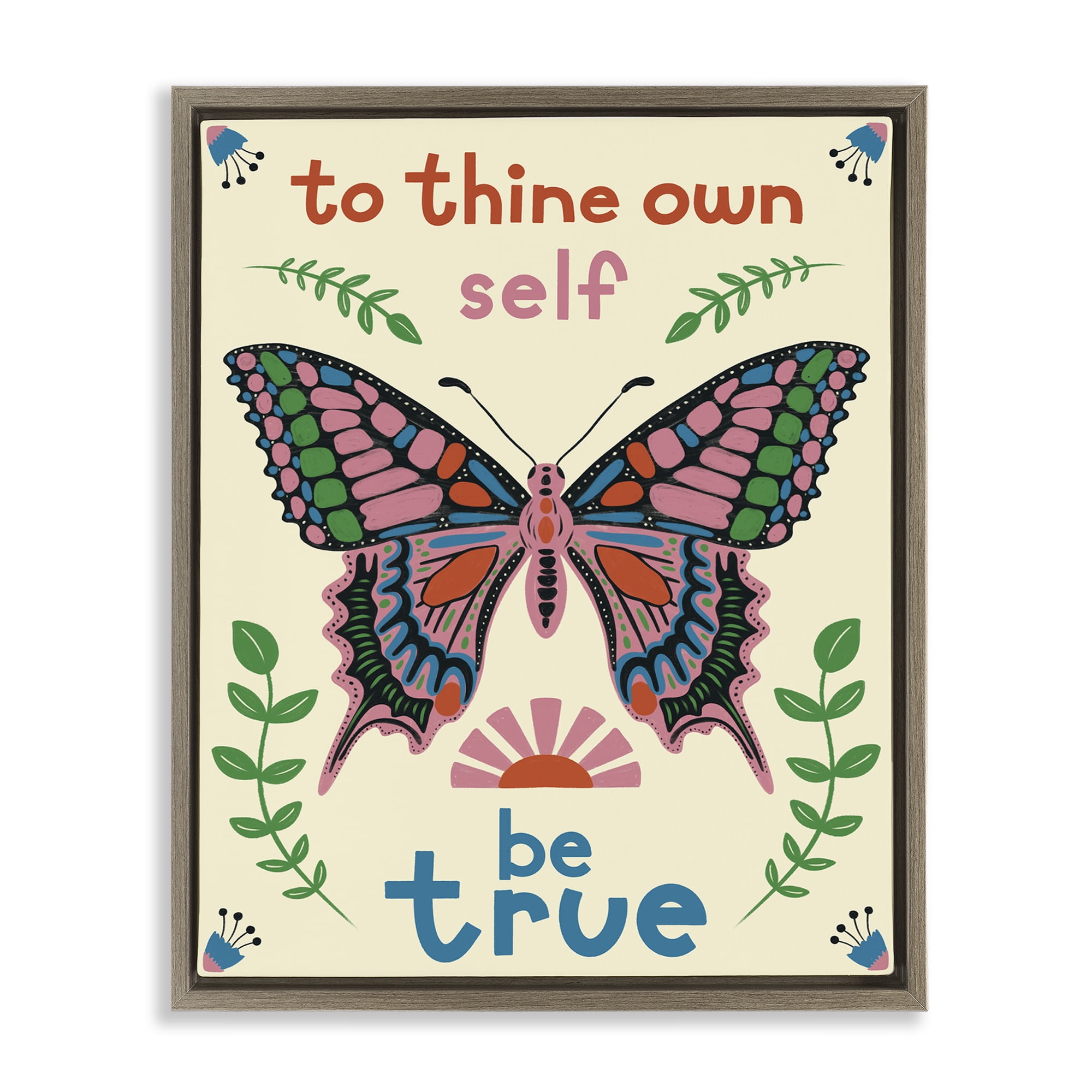 Stupell Industries To Thine Self Be True Phrase Insects Painting Brown Floater Framed Canvas Art Print Wall Art, 25 x 31