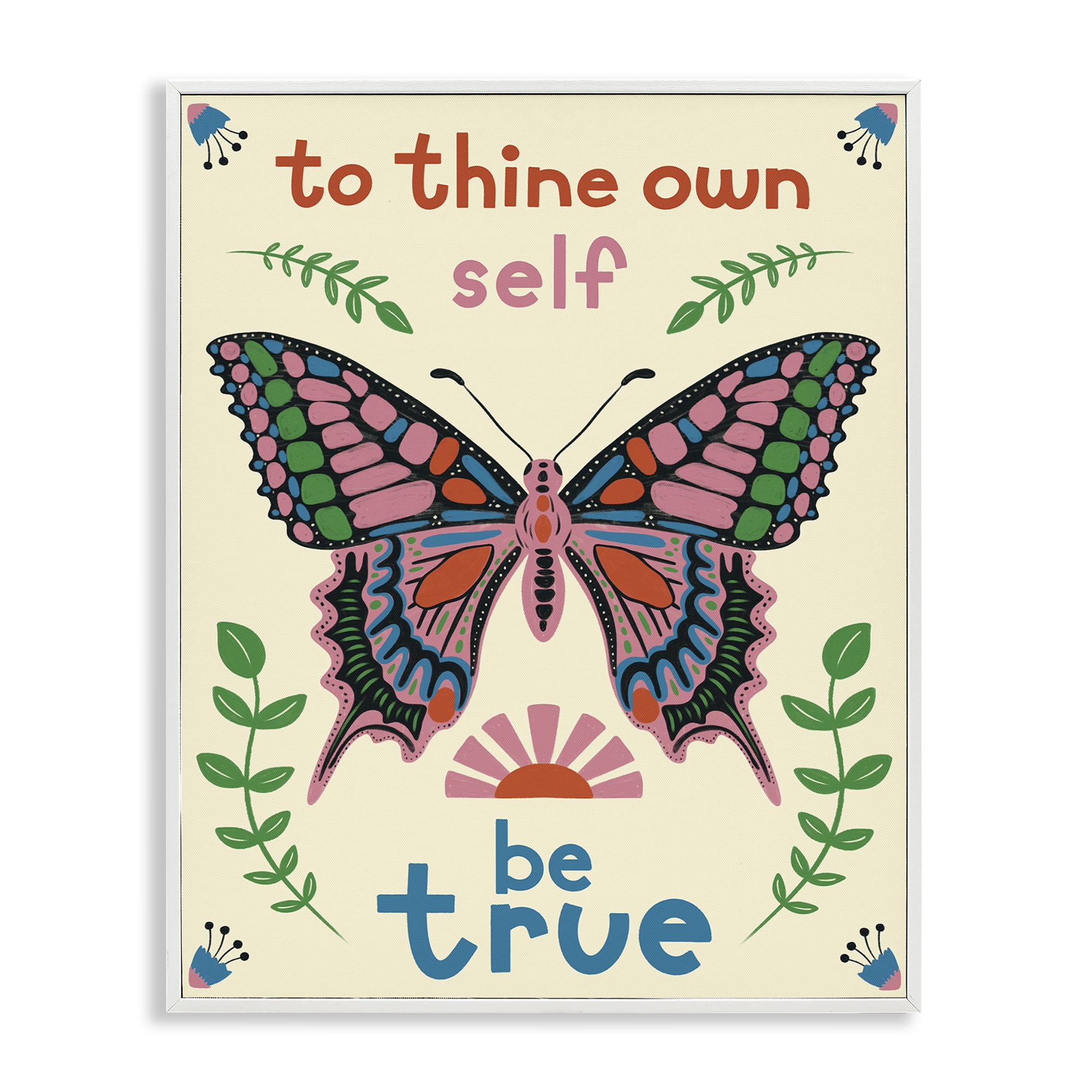 Stupell Industries To Thine Self Be True Phrase Insects Painting White Framed Art Print Wall Art, 11 x 14