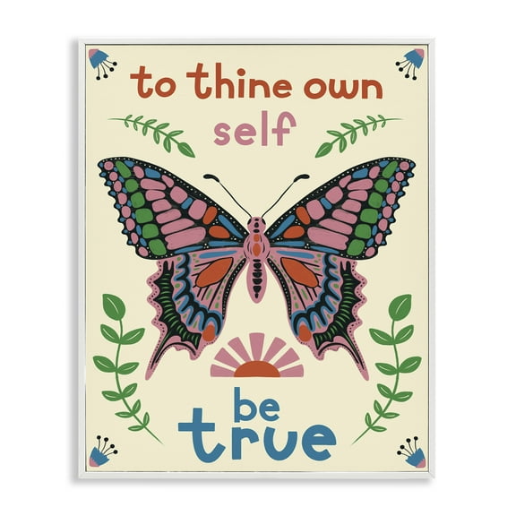 Stupell Industries To Thine Self Be True Phrase Insects Painting White Framed Art Print Wall Art, 24 x 30