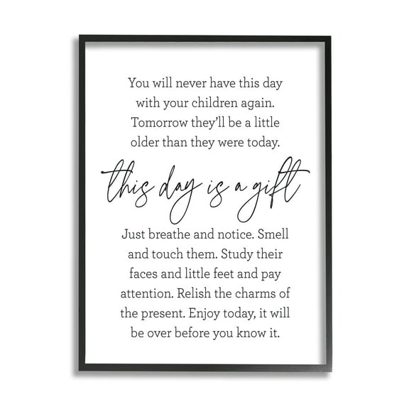 Stupell Industries Today Is A Gift Heartwarming Parenthood Children Quote Graphic Art Black Framed Art Print Wall Art, Design by Lettered and Lined