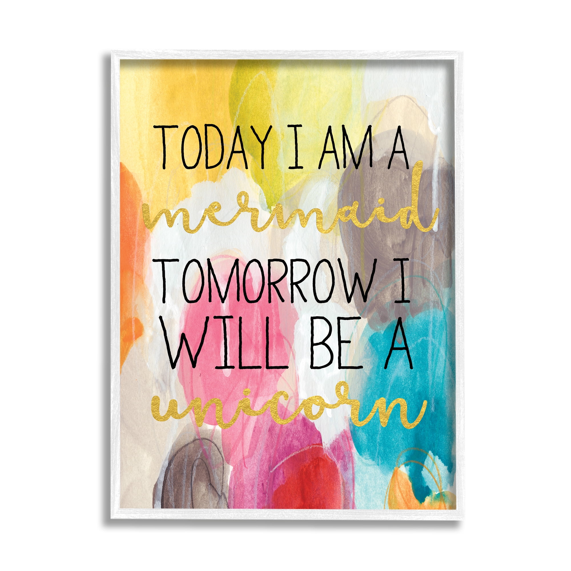 Stupell Industries Today Mermaid Tomorrow Unicorn Graphic Art Framed Art Print Wall Art, 24x30, By Daphne Polselli