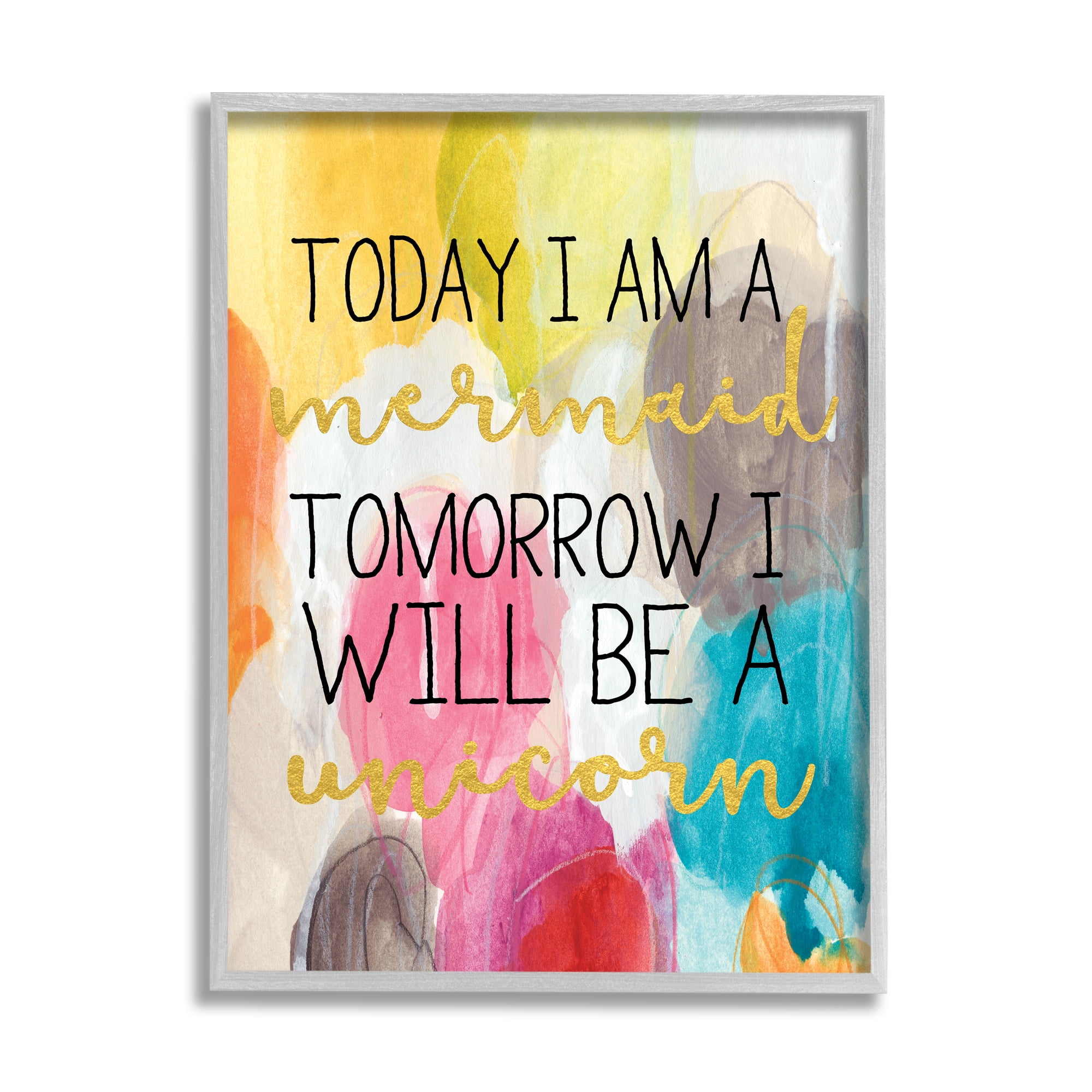 Stupell Industries Today Mermaid Tomorrow Unicorn Graphic Art Framed Art Print Wall Art, 24x30, By Daphne Polselli