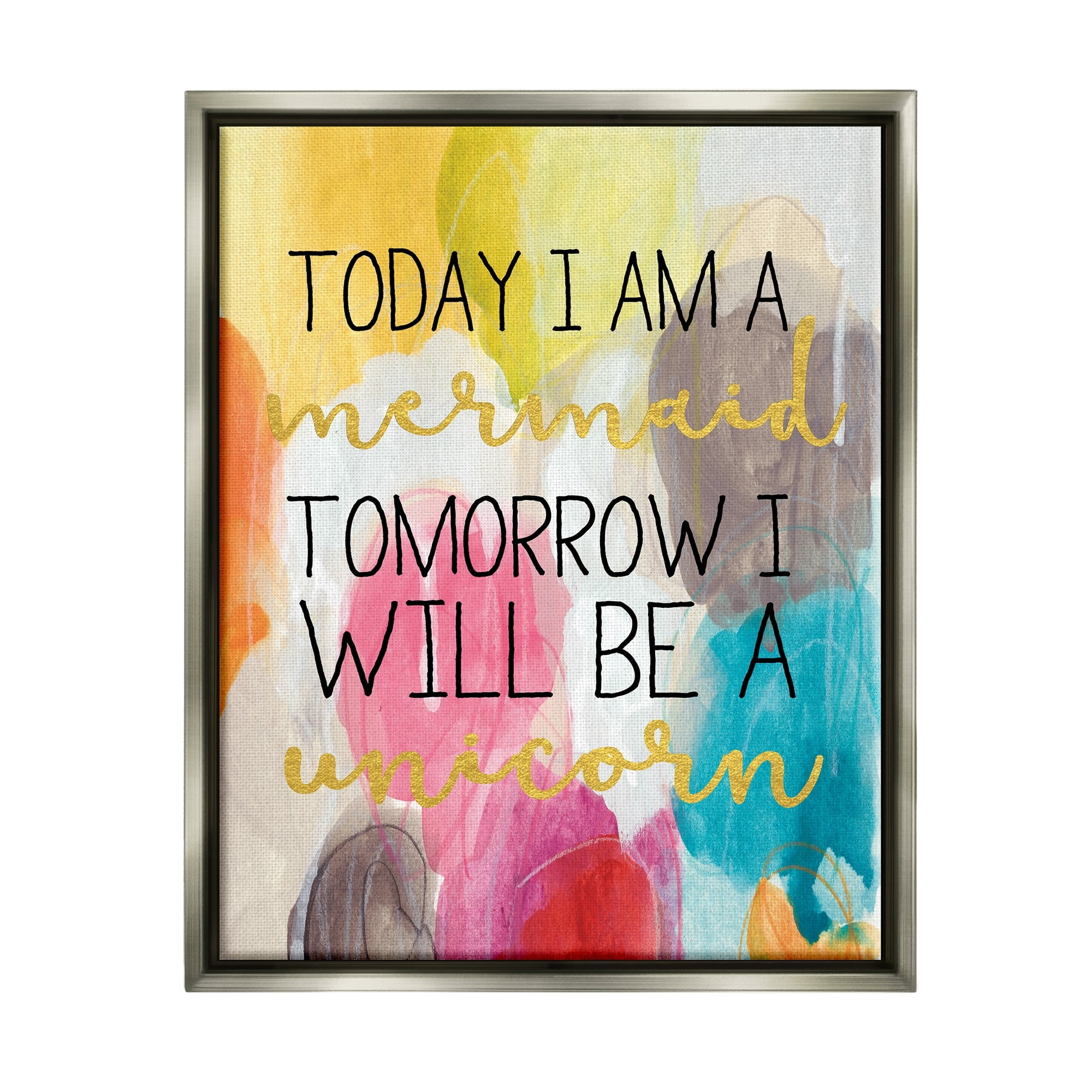 Stupell Industries Today Mermaid Tomorrow Unicorn Luster Gray Framed Floating Canvas Wall Art, 24x30, by Daphne Polselli