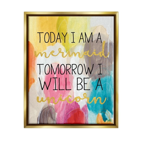 Stupell Industries Today Mermaid Tomorrow Unicorn Metallic Gold Framed Floating Canvas Wall Art, 24x30, by Daphne Polselli