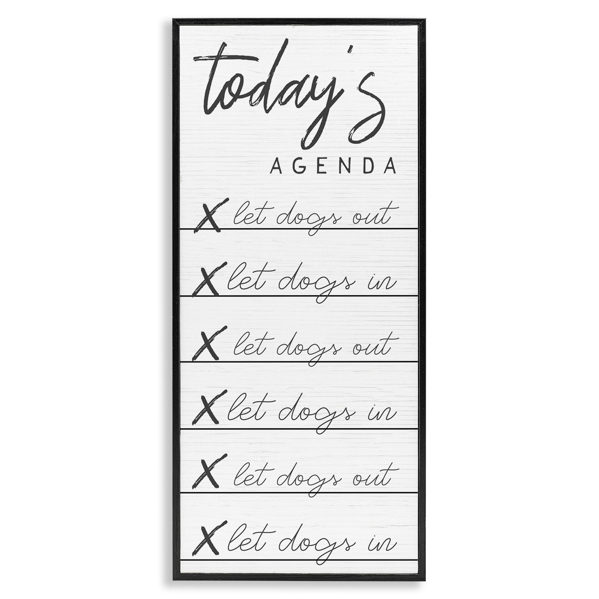 Stupell Industries Today's Agenda Funny Dog Checklist Typography Painting Black Framed Art Print Wall Art, 13 x 30