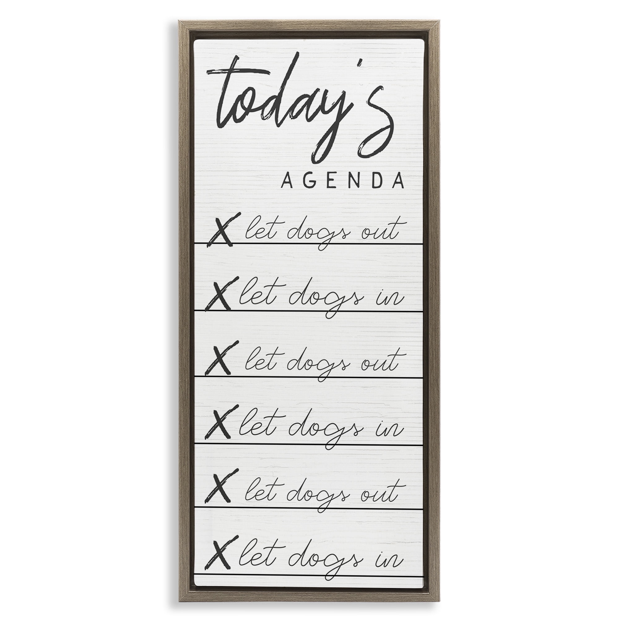Stupell Industries Today's Agenda Funny Dog Checklist Typography Painting Brown Floater Framed Canvas Art Print Wall Art, 15 x 31