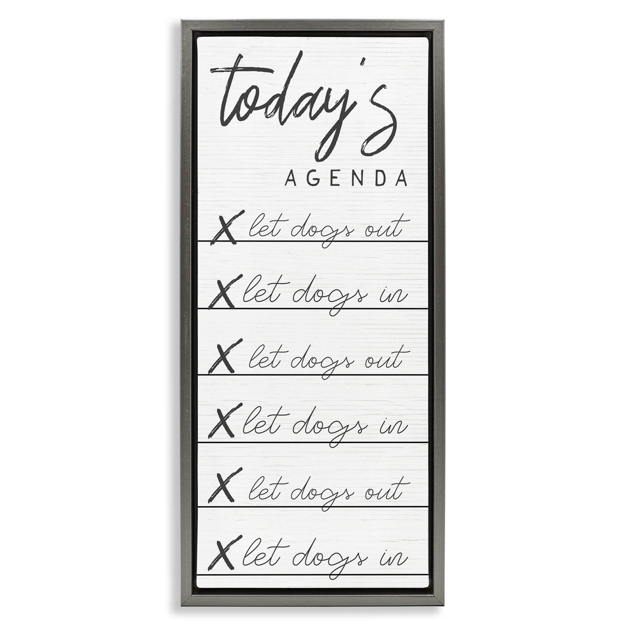 Stupell Industries Today's Agenda Funny Dog Checklist Typography Painting Gray Floater Framed Canvas Art Print Wall Art, 15 x 31