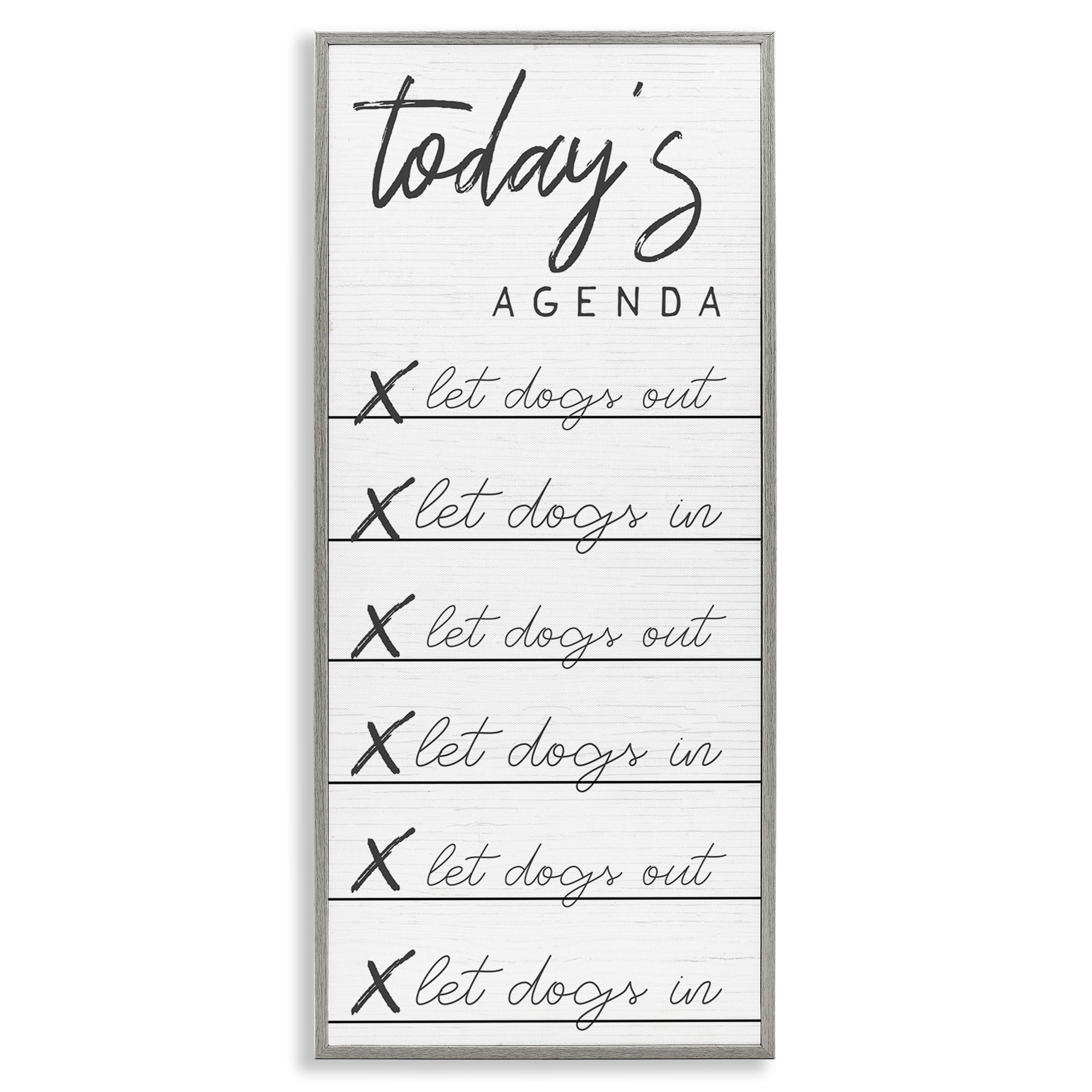 Stupell Industries Today's Agenda Funny Dog Checklist Typography Painting Gray Framed Art Print Wall Art, 13 x 30