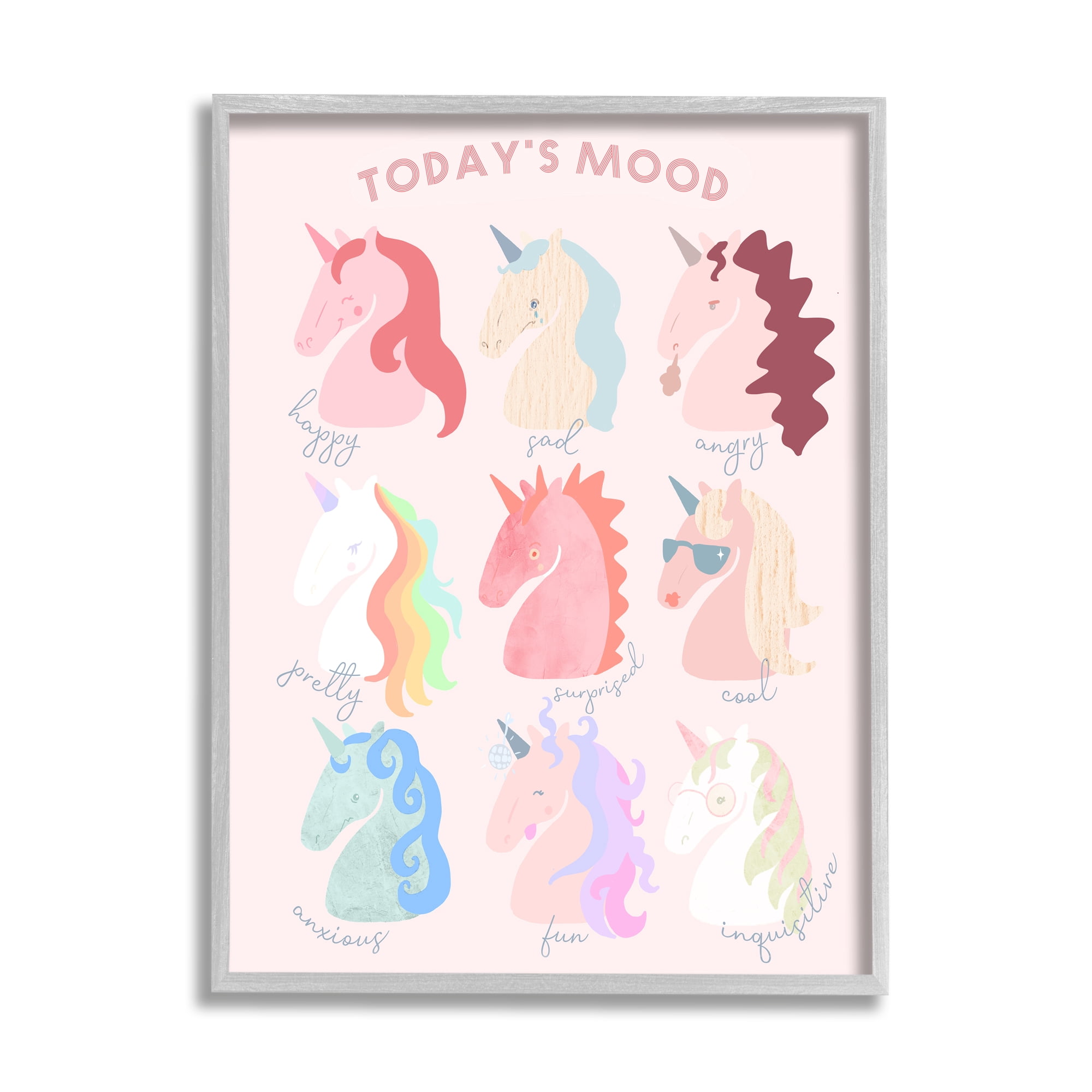 Stupell Industries Todays Mood Chic Trendy Unicorns Feelings in Style Framed Wall Art, 11 x 14, Design by Lil' Rue