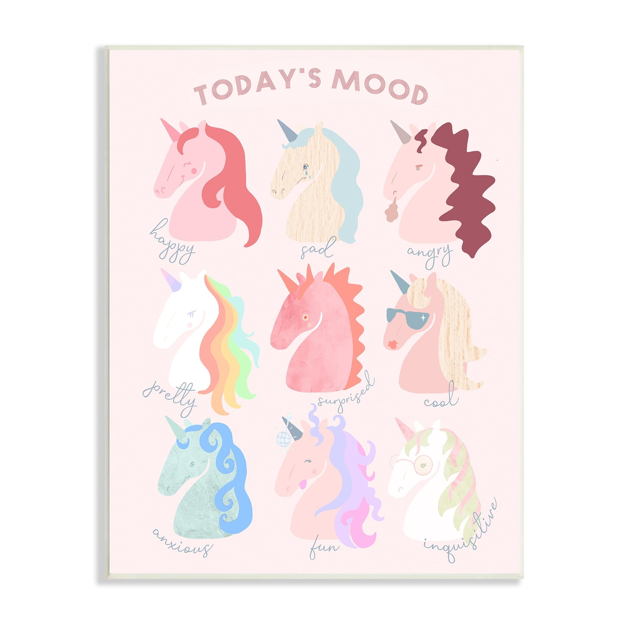 Stupell Industries Todays Mood Chic Trendy Unicorns Feelings in Style Wood Wall Art, 10 x 15, Design by Lil' Rue