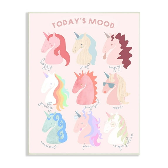 Stupell Industries Todays Mood Chic Trendy Unicorns Feelings in Style Wood Wall Art, 13 x 19, Design by Lil' Rue