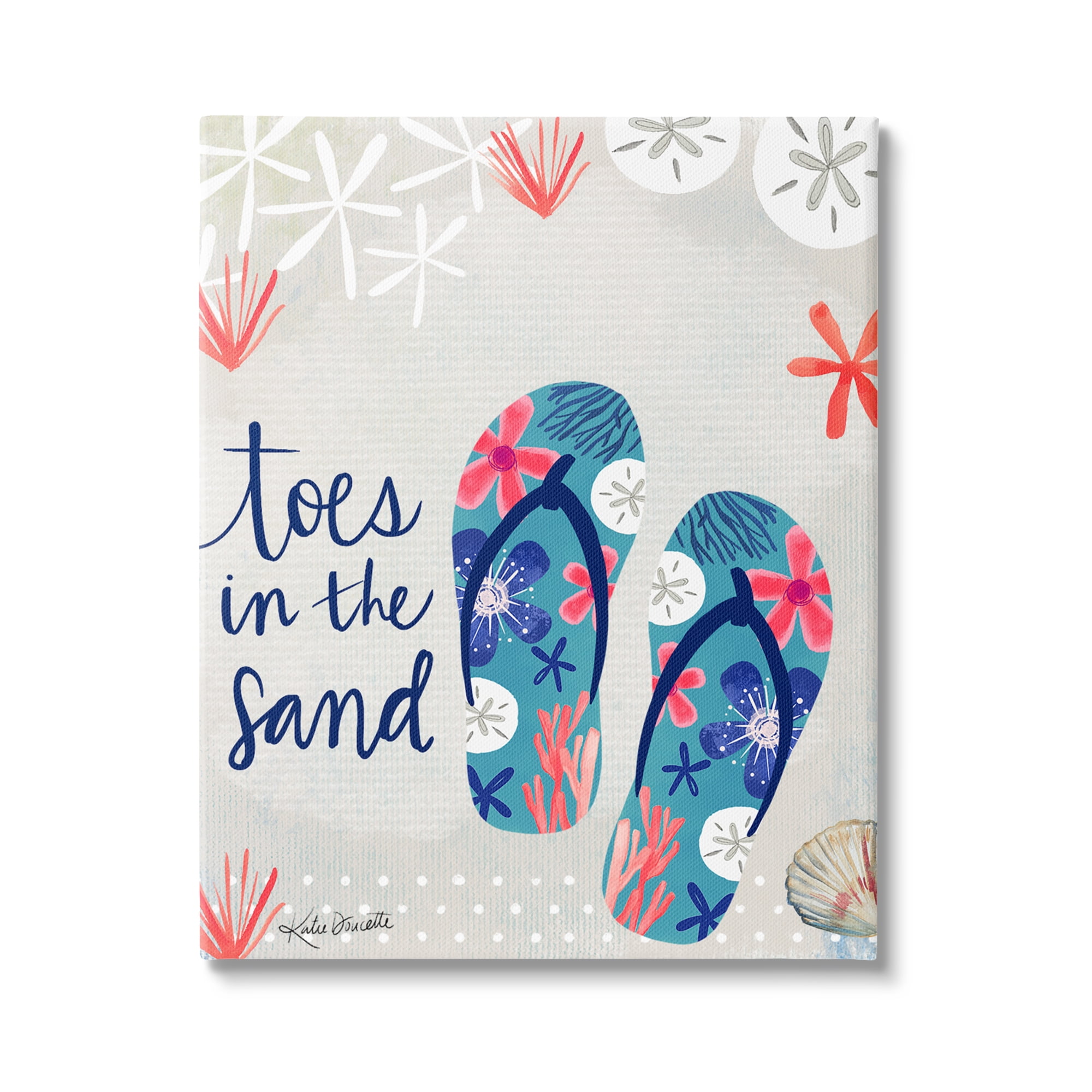 Stupell Industries Toes In Sand Varied Beach Botanical Patterned Flip-Flops Graphic Art Gallery Wrapped Canvas Print Wall Art, Design by Katie Doucette