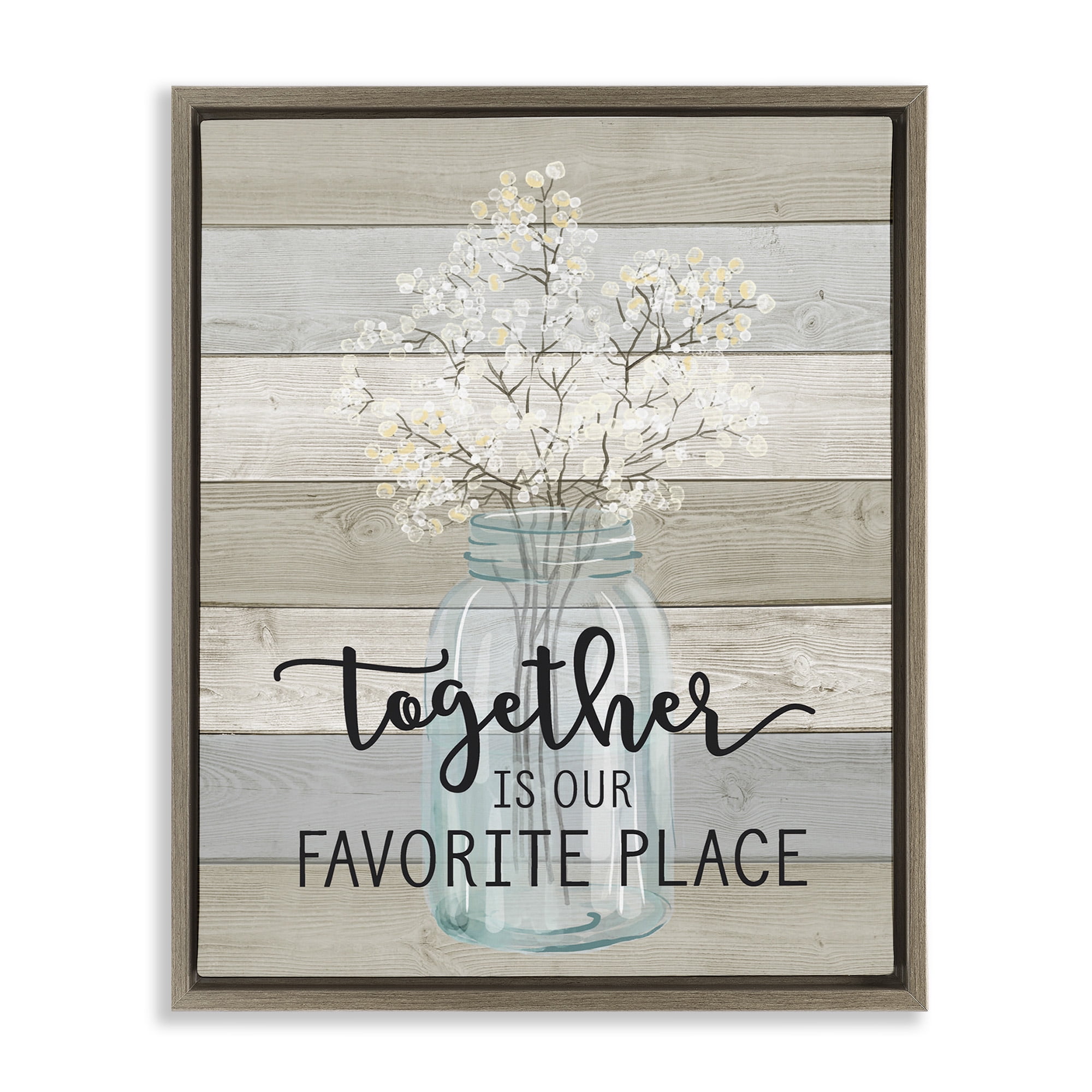 Stupell Industries Together Favorite Place with Florals Botanical & Floral Painting Brown Floater Framed Canvas Art Print Wall Art, 25 x 31