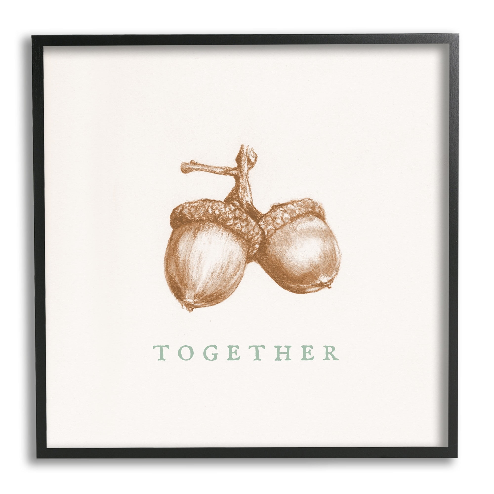 Stupell Industries Together Funny Phrase Vintage Acorn Pair Tree Nut Graphic Art Black Framed Art Print Wall Art, 24x24, by Daphne Polselli