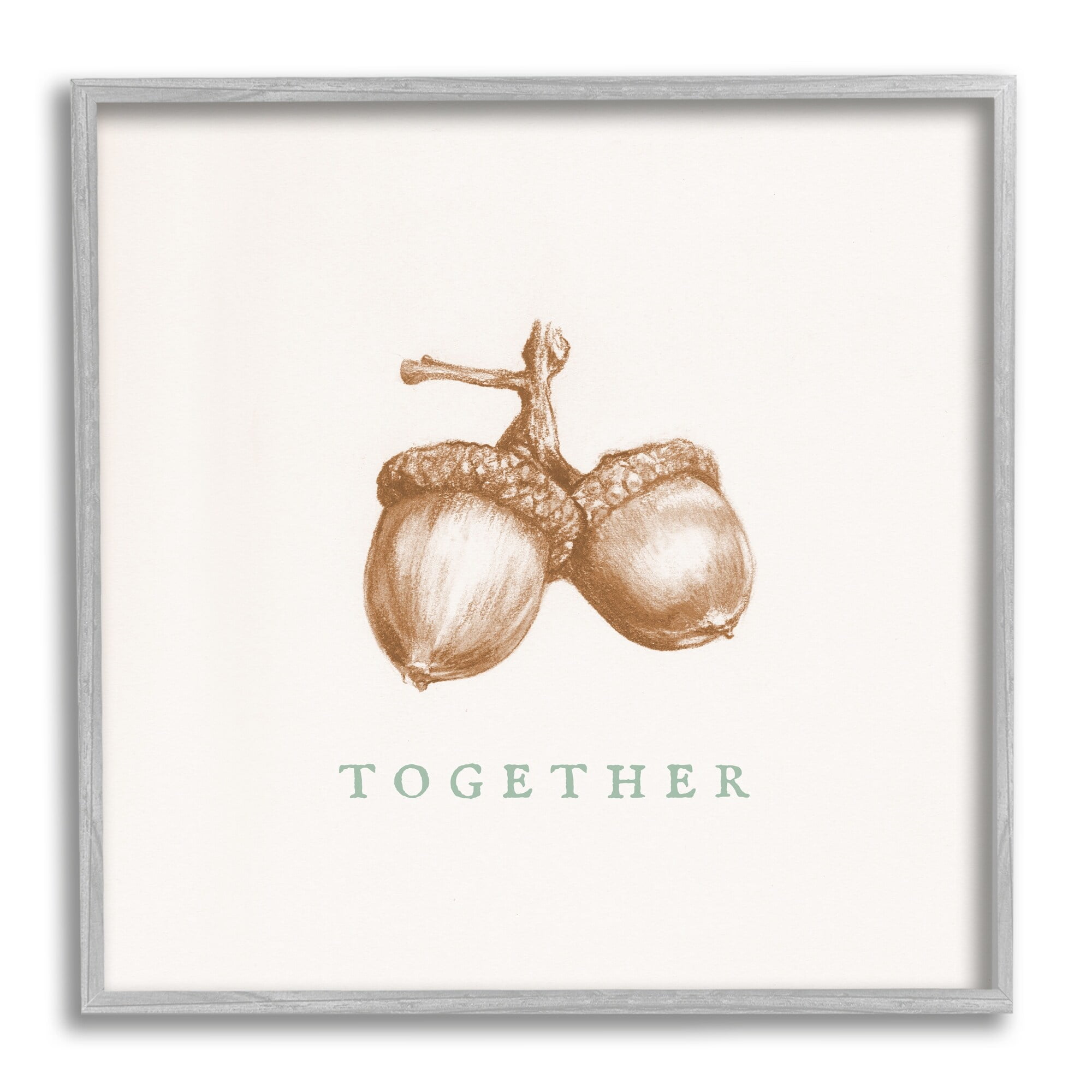 Stupell Industries Together Funny Phrase Vintage Acorn Pair Tree Nut Graphic Art Gray Framed Art Print Wall Art, 12x12, by Daphne Polselli