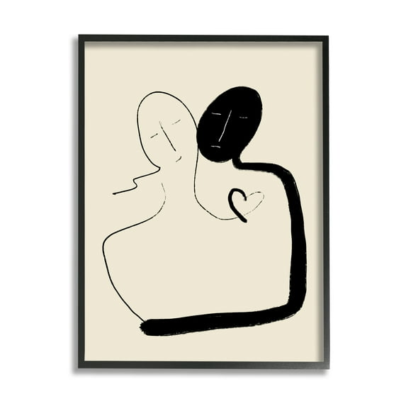 Stupell Industries Together Romantic Couple Embrace Modern Minimal Linework Abstract Painting Black Framed Art Print Wall Art, 24 x 30