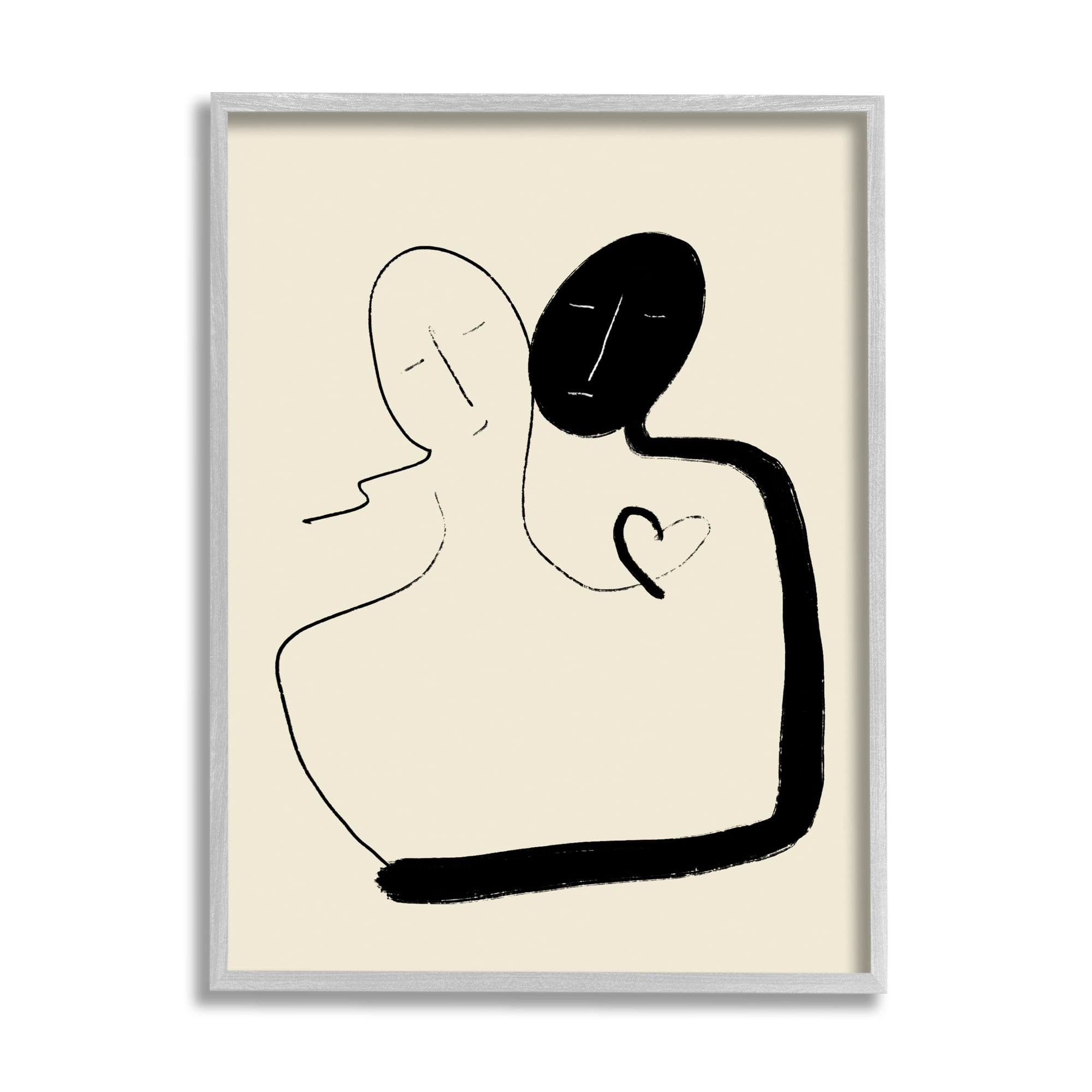 Stupell Industries Together Romantic Couple Embrace Modern Minimal Linework Abstract Painting Gray Framed Art Print Wall Art, 16 x 20