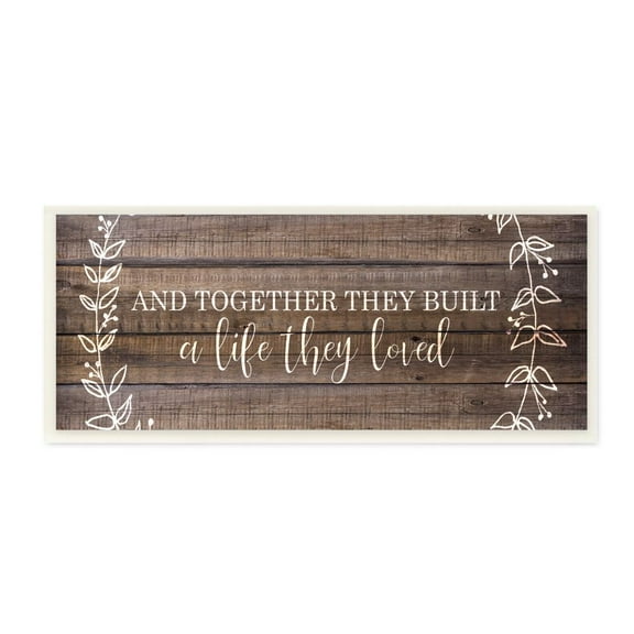 Stupell Industries Together They Built Love Wood Pattern Vines Worded Phrase Graphic Art Unframed Art Print Wall Art, 7x17, by Kim Allen