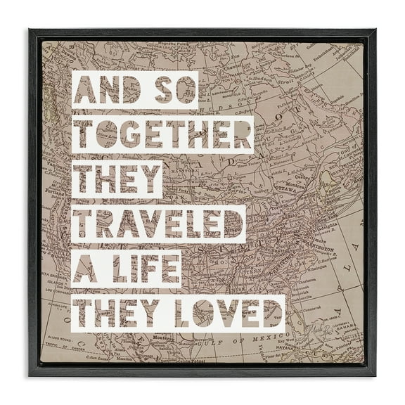 Stupell Industries Together They Traveled Text & Numbers Painting Black Floater Framed Canvas Art Print Wall Art, 18 x 18
